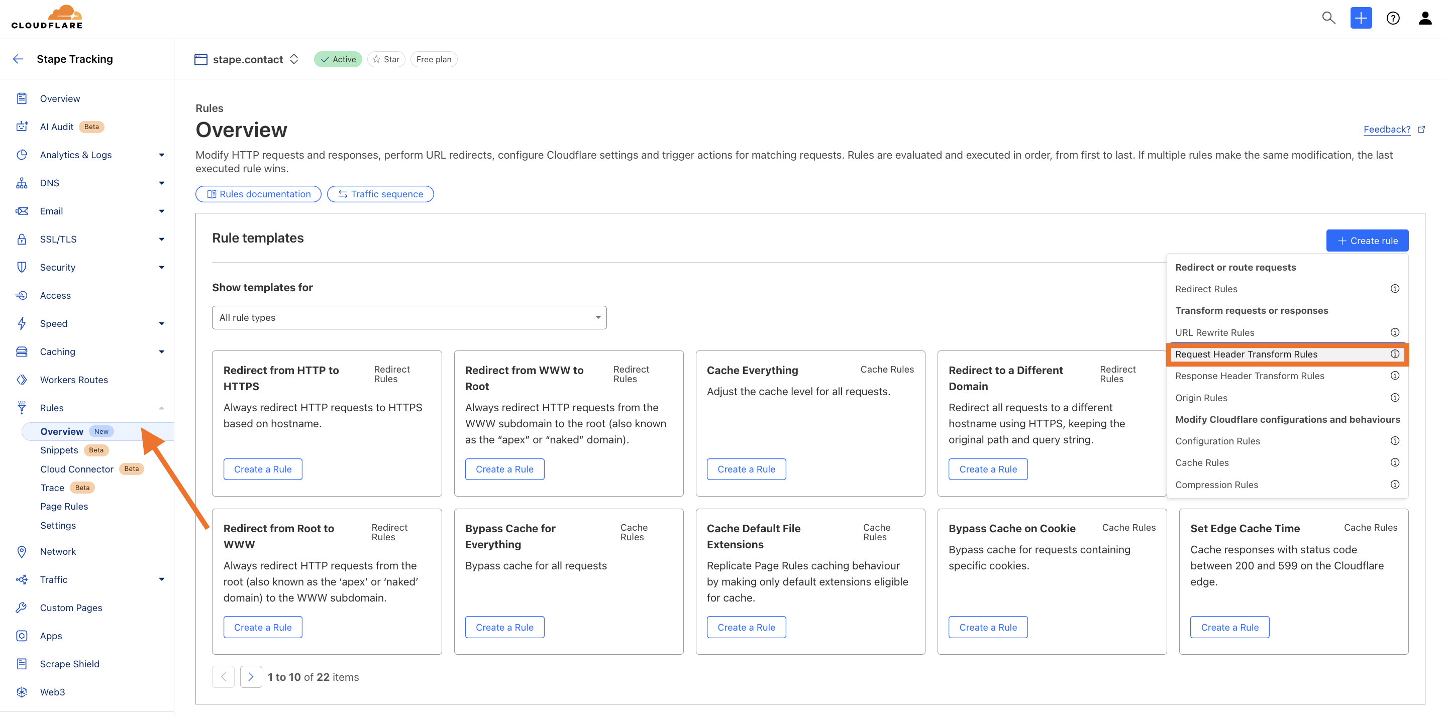 Click Request Header Transform Rule