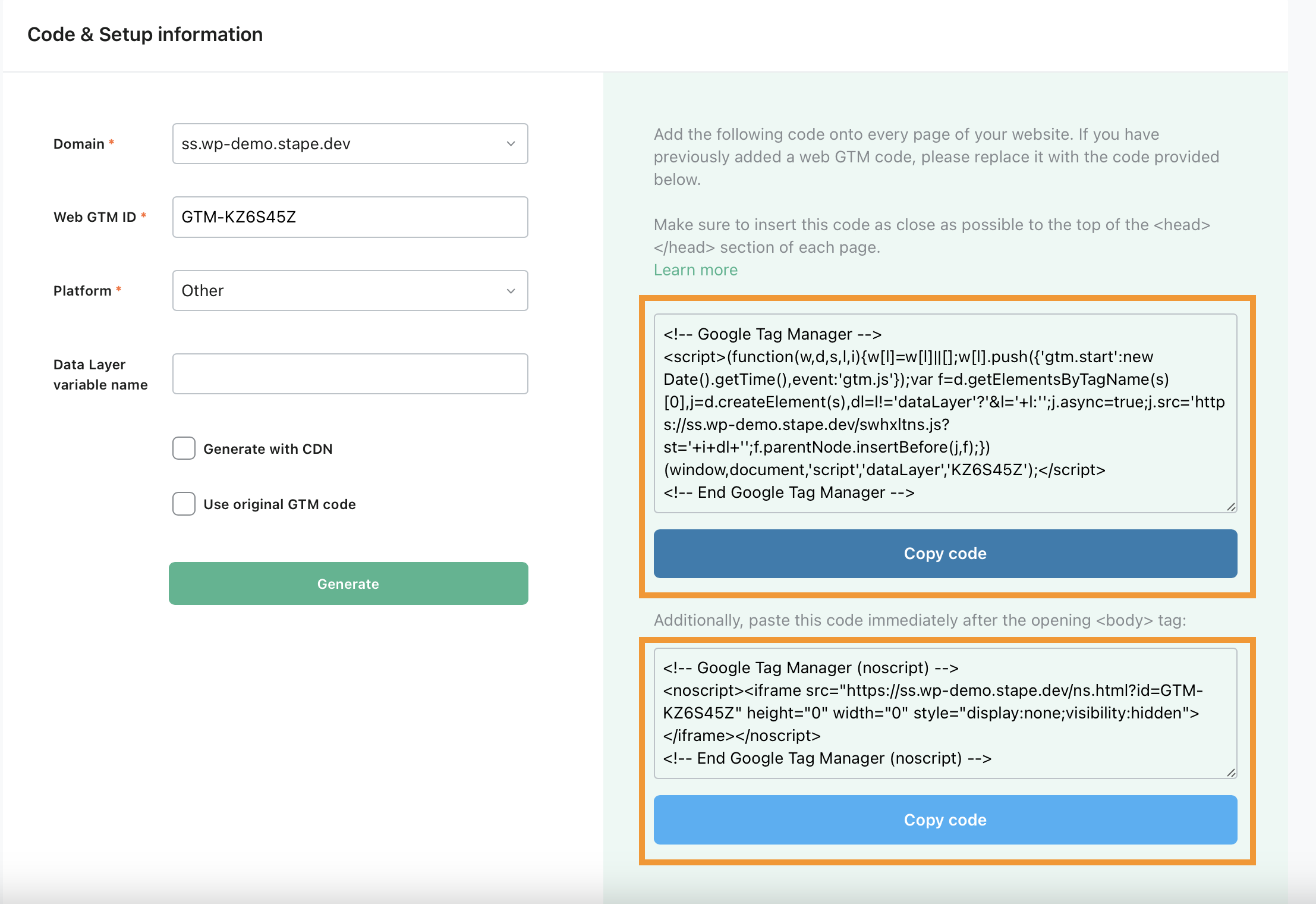 Copy the custom loader script and update it on your website