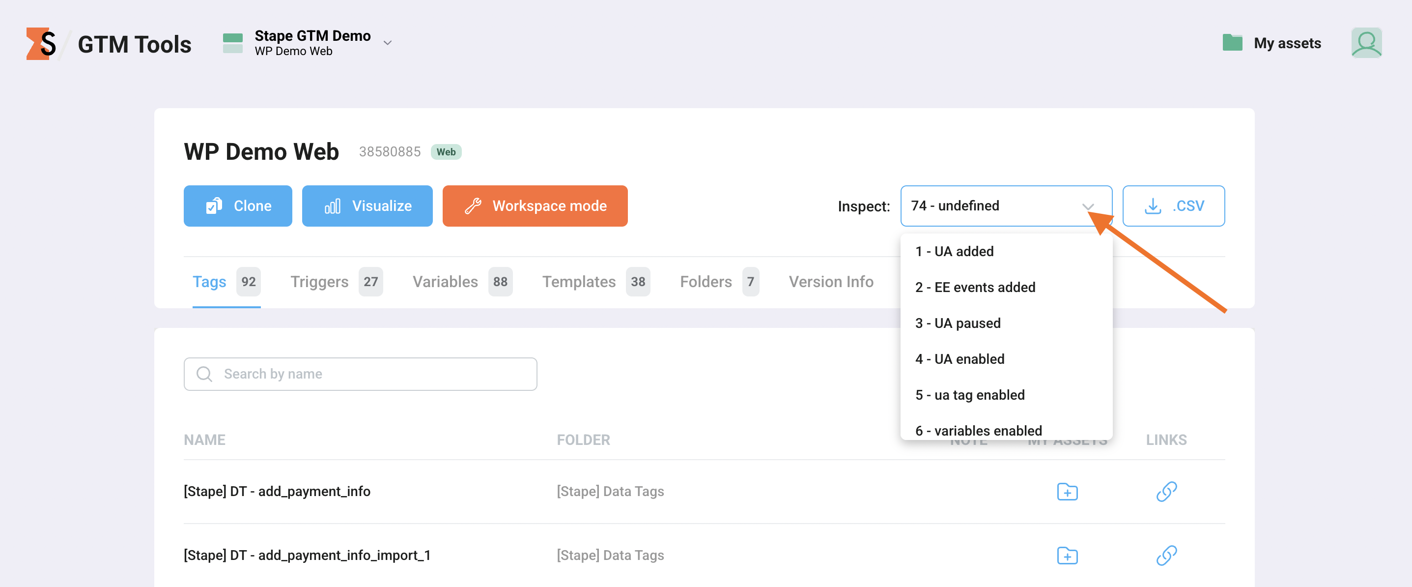 Versions of GTM container in Inspect tool