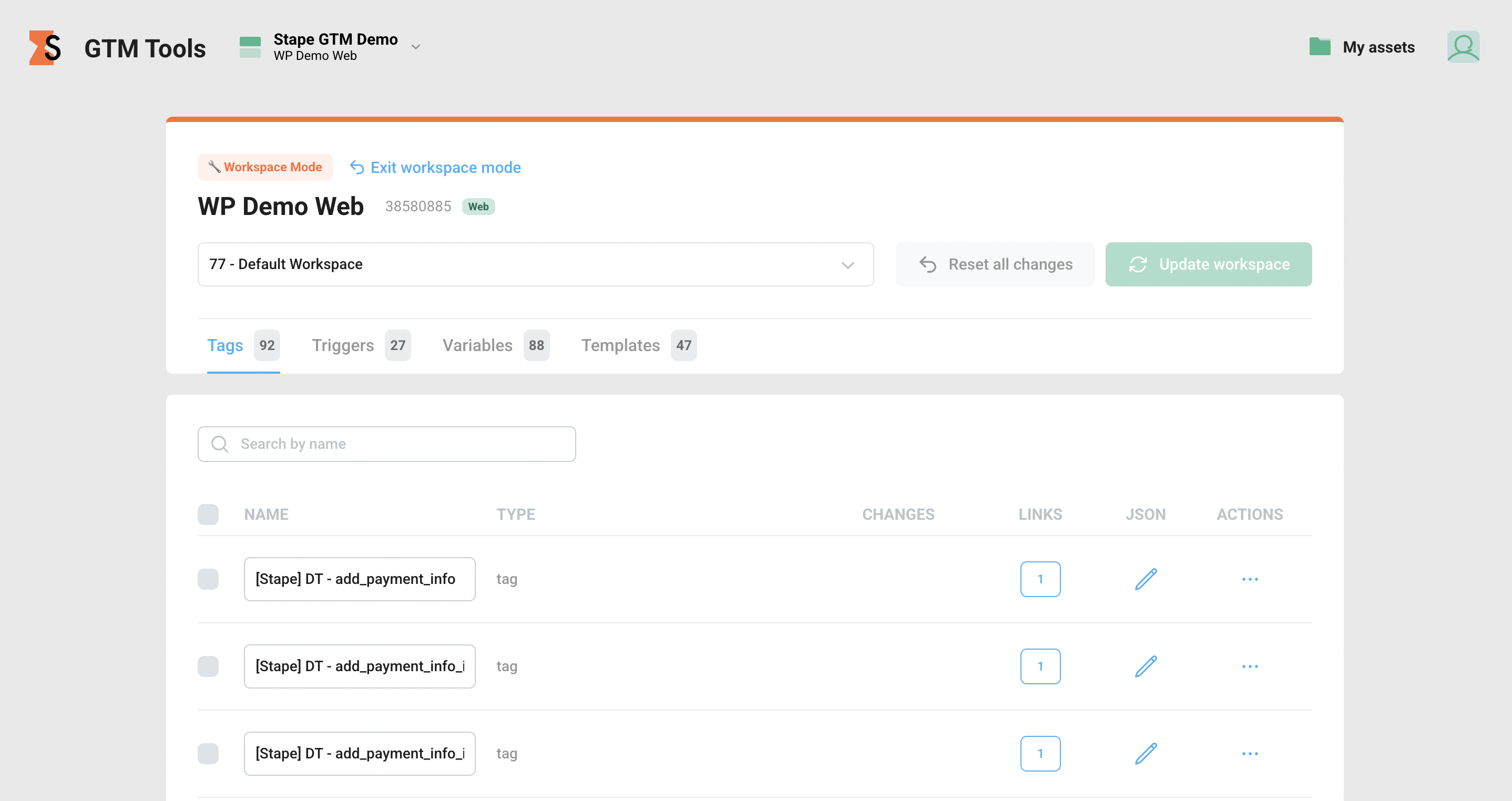 Workspace mode in GTM Tools