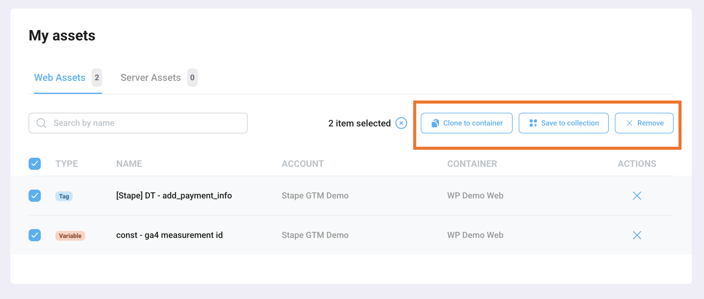 My assets in GTM tools