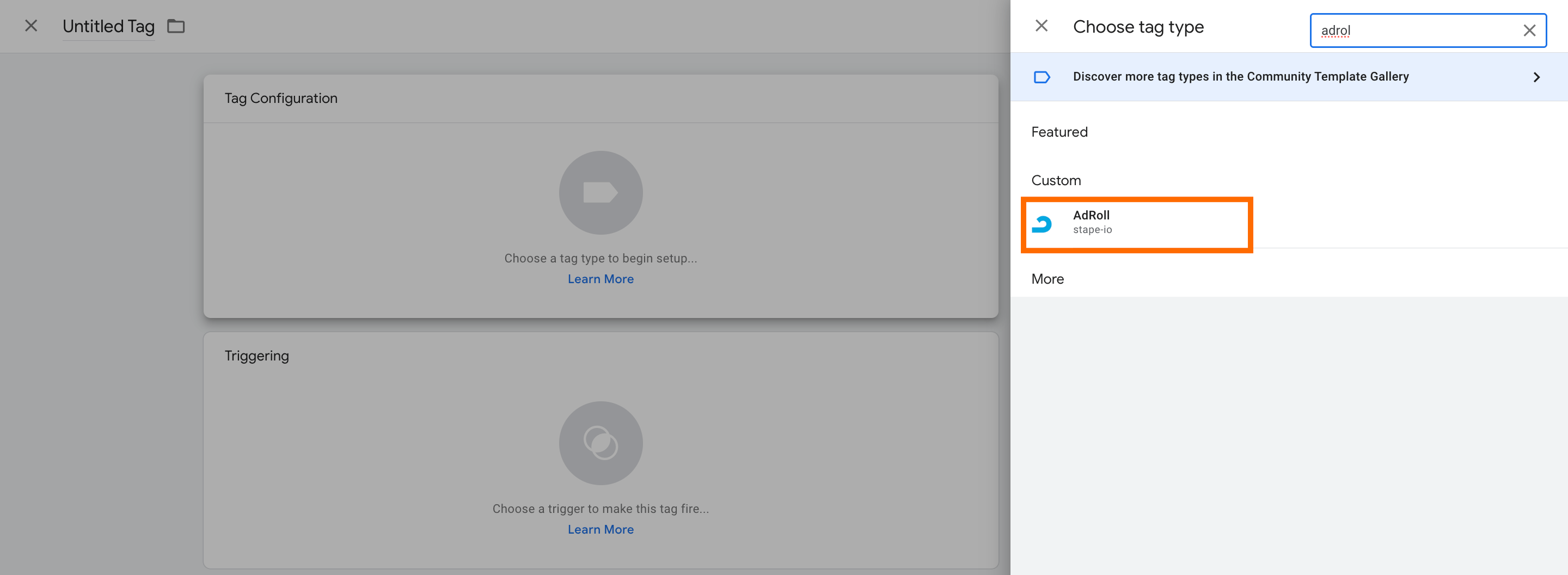 Add Adroll tag as tag configuration