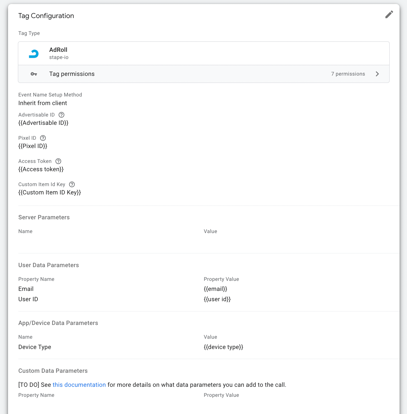 Example of AdRoll tag configuration