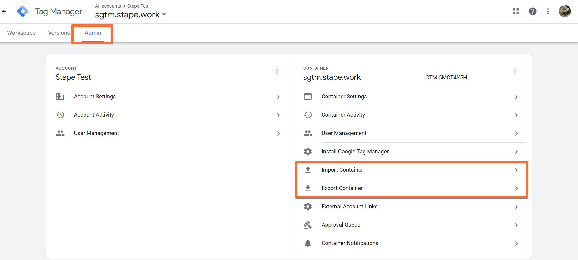 Export your old sGTM container, then import it into the new one