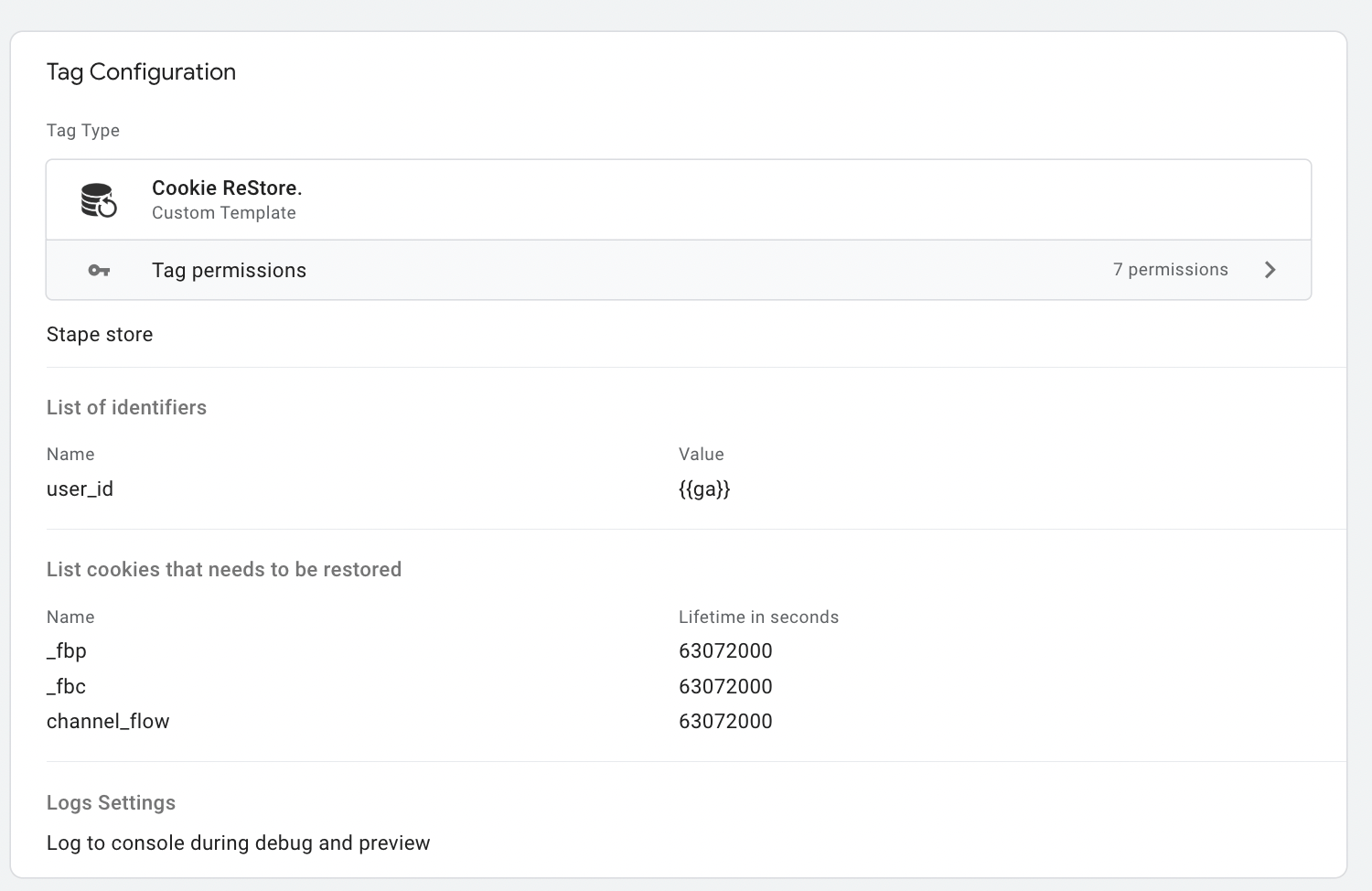 ReStore tag with Stape Store configuration
