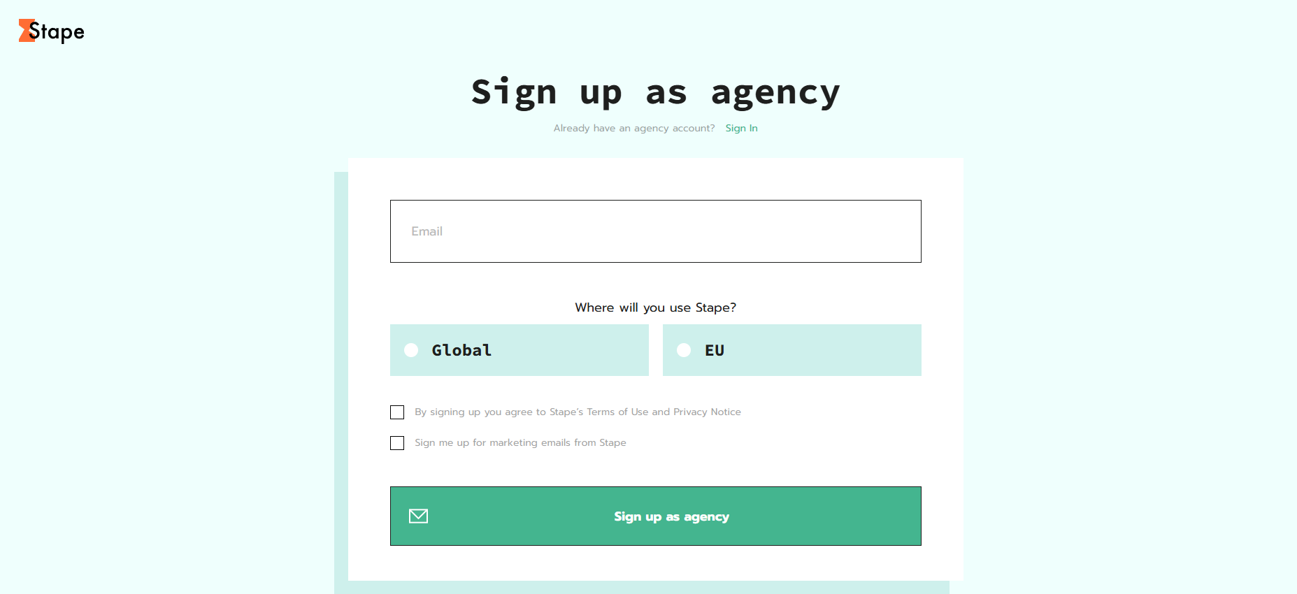 Log in to your existing Stape Agency account