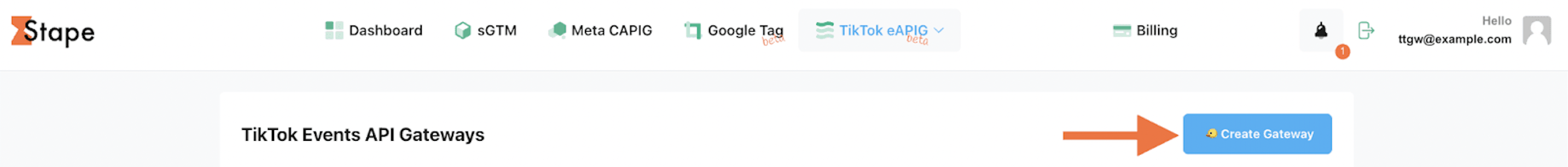 Create an account or log in to Stape