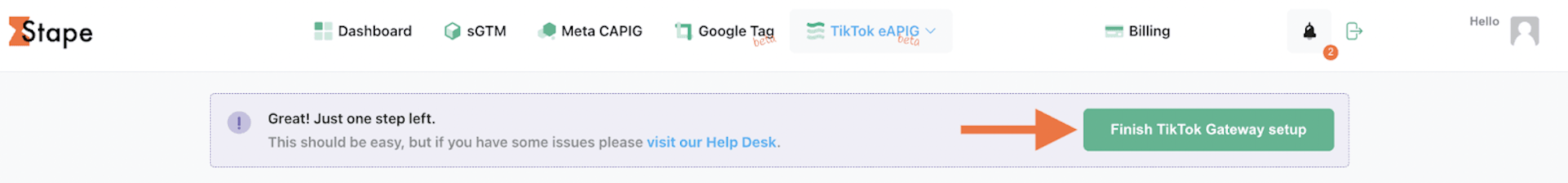 Click on “Finish TikTok Gateway setup”.