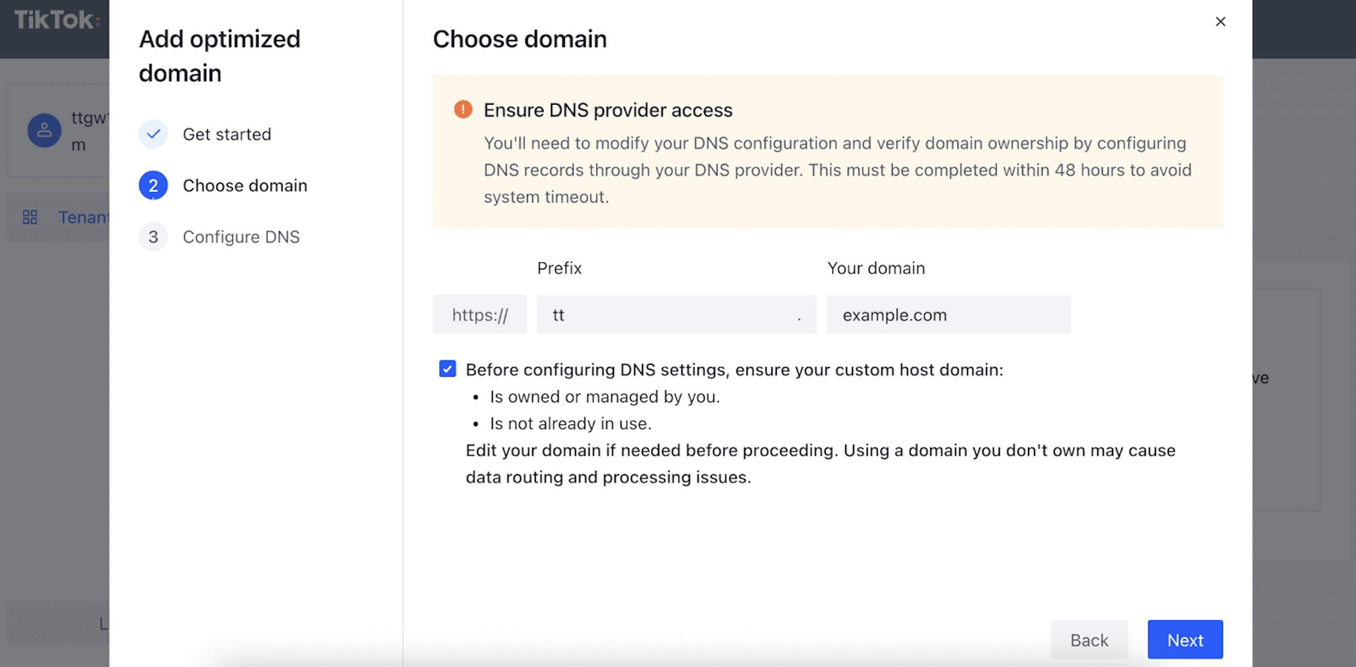 Choose domain and receive DNS records to configure