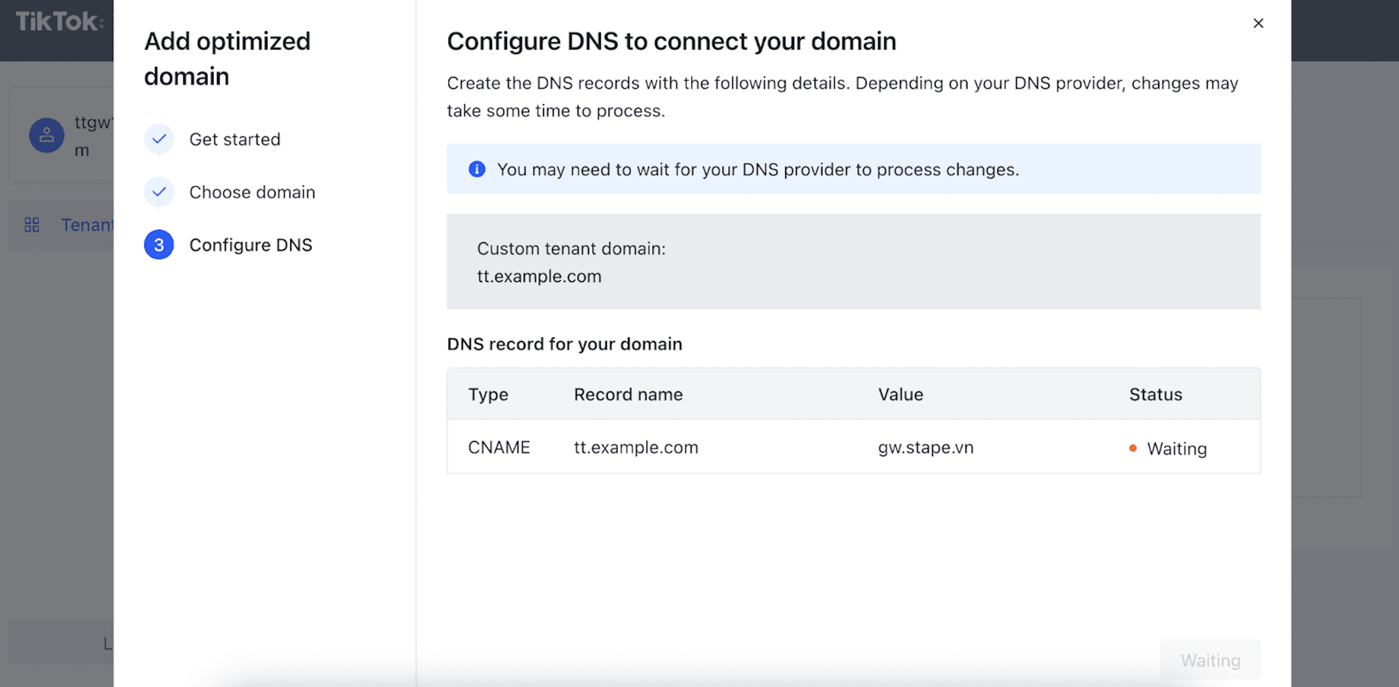 Choose domain and receive DNS records to configure