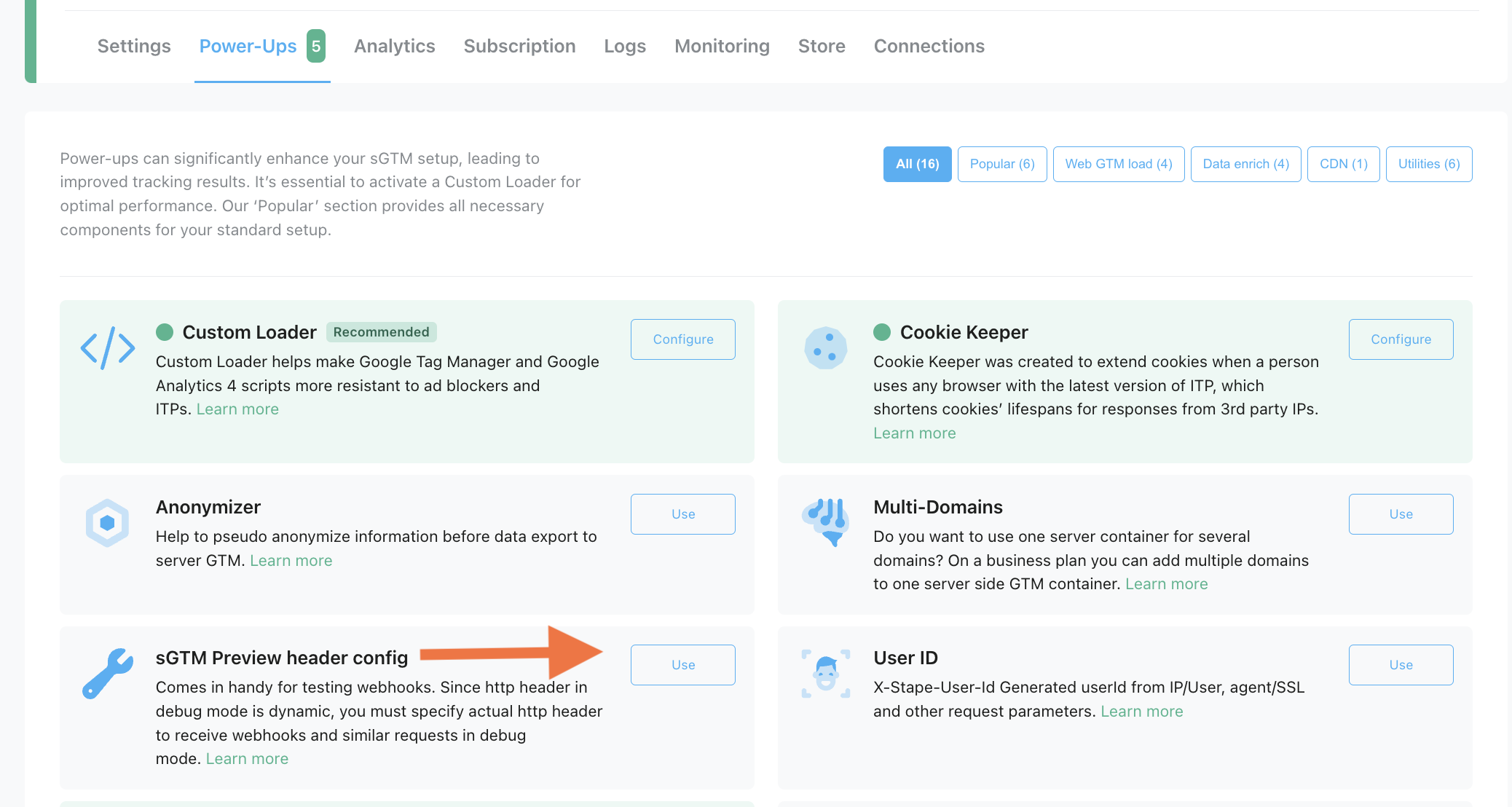 sGTM Preview header config power-up