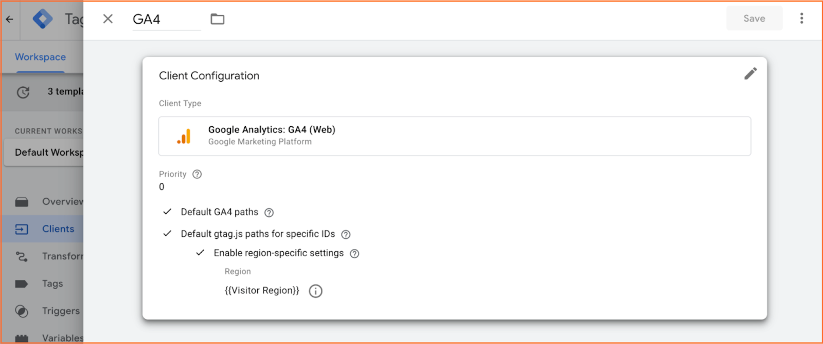 Create Google Analytics 4 client in server GTM container