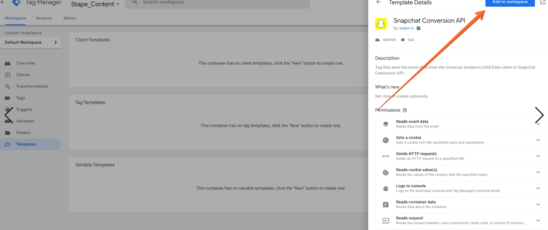 Add Snapchat Conversions API to workspace