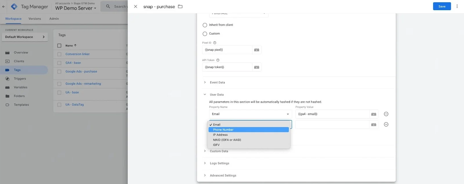 Add user and event data