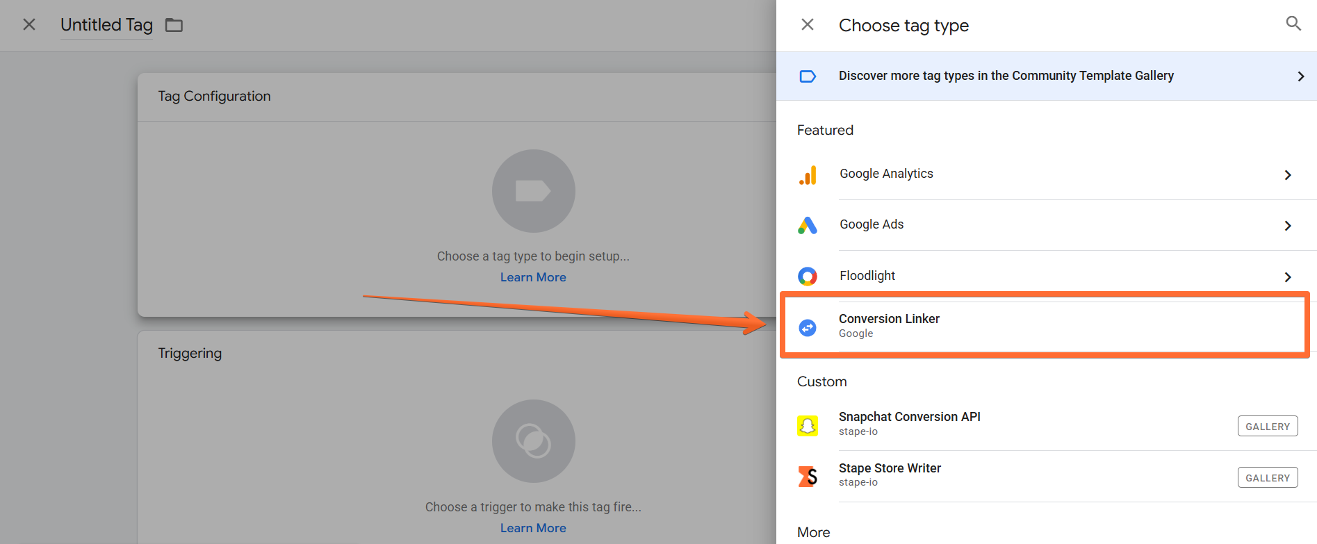 Select the Conversion Linker tag