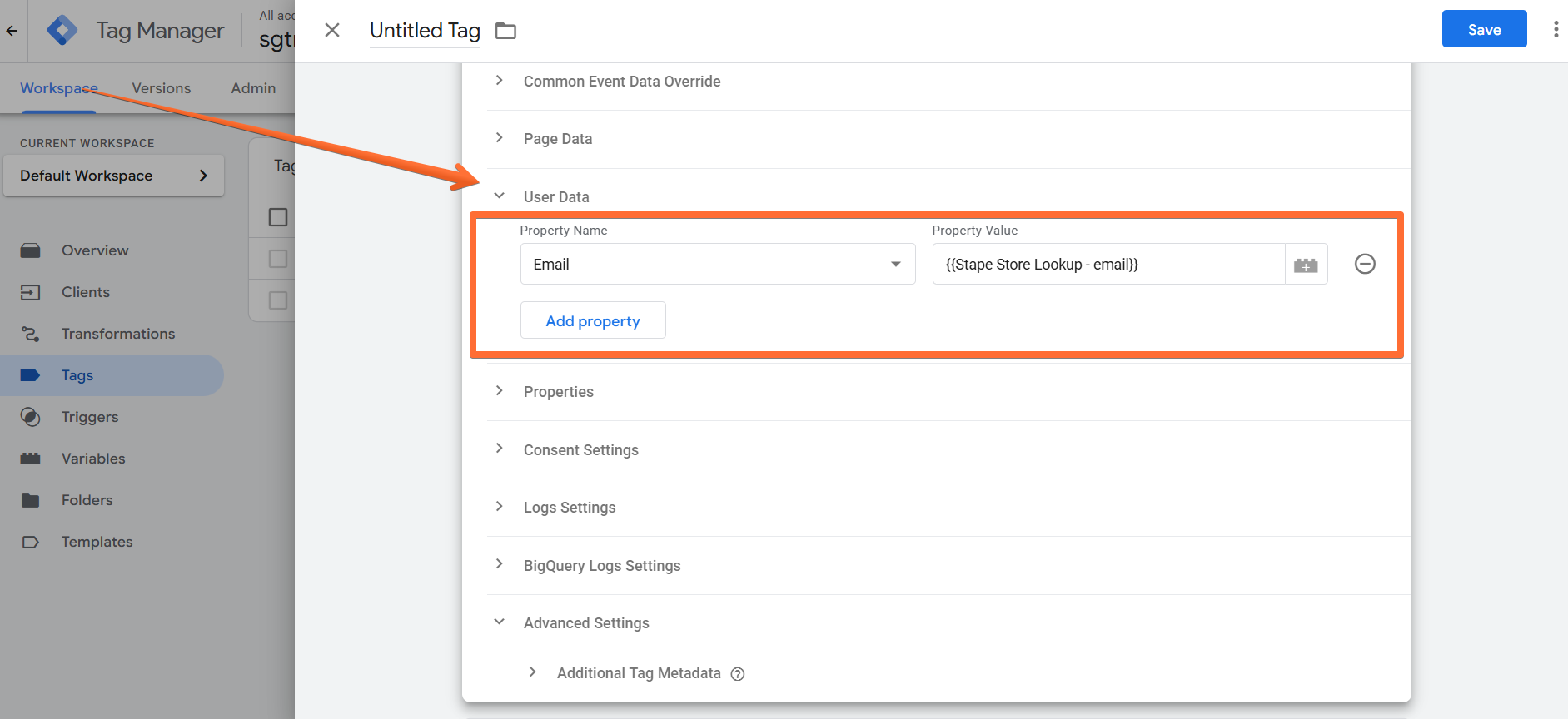 The User Data section