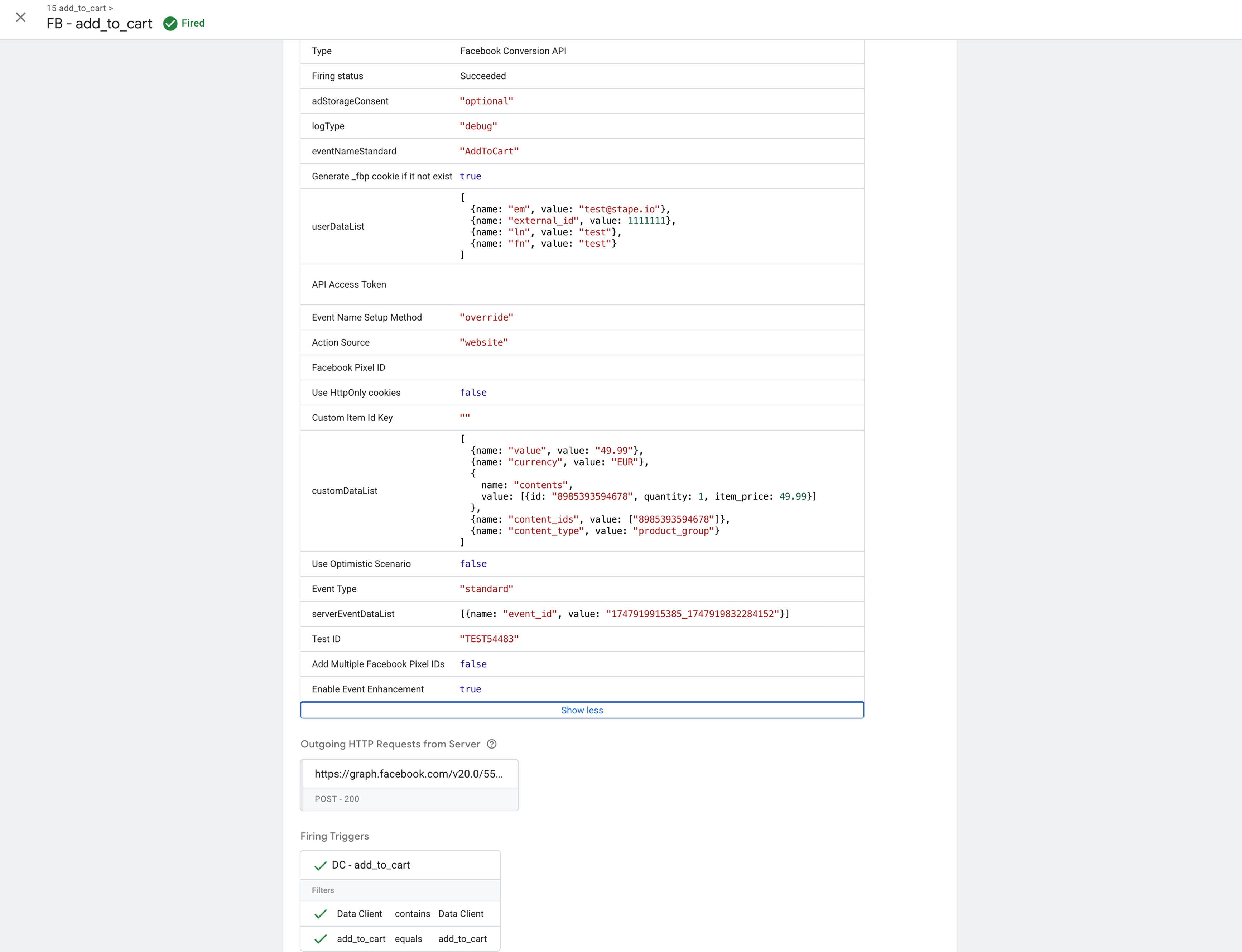 Events manager testing tool