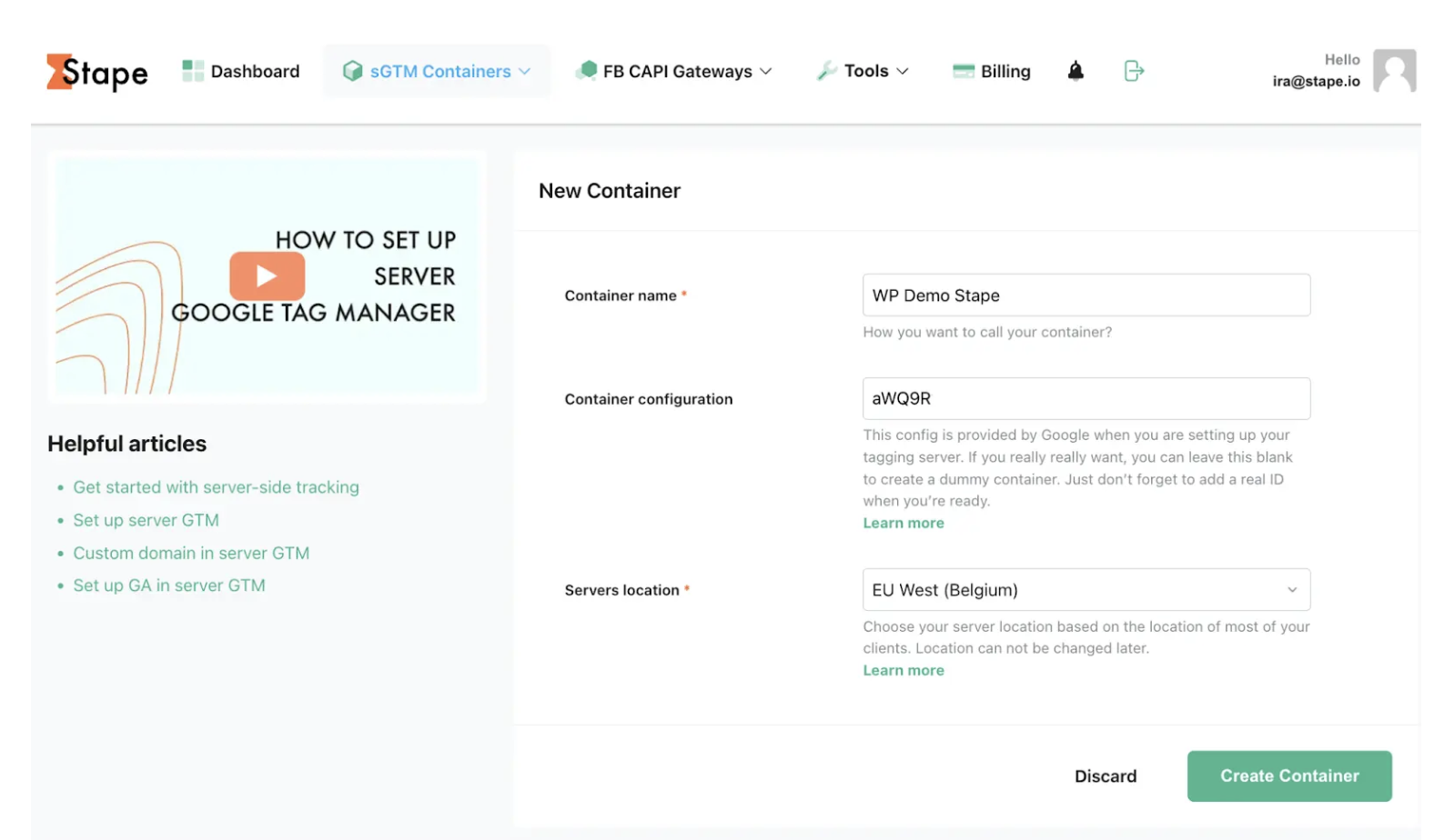 Input container configuration on Stape
