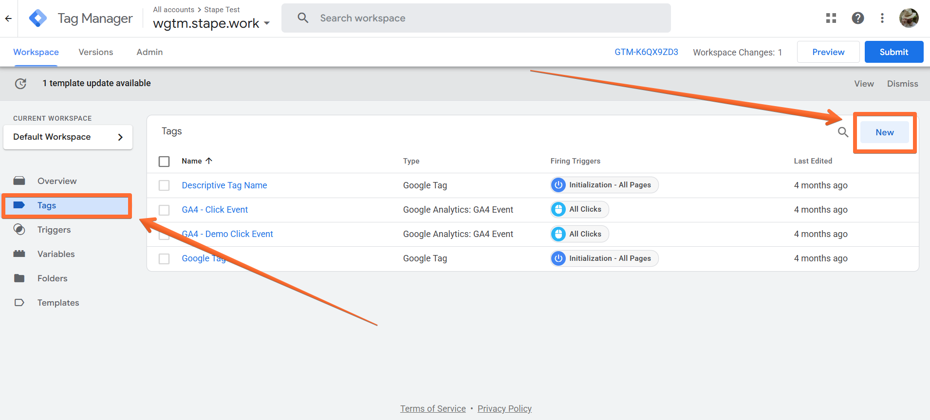 Open the Tags menu → click New