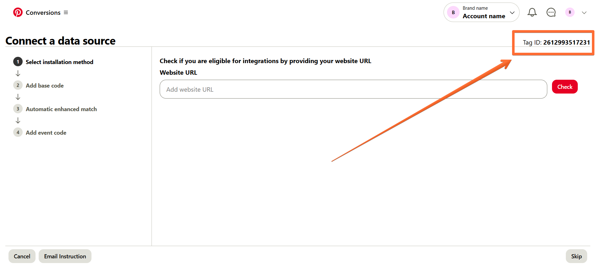 Pinterest tag ID for web GTM