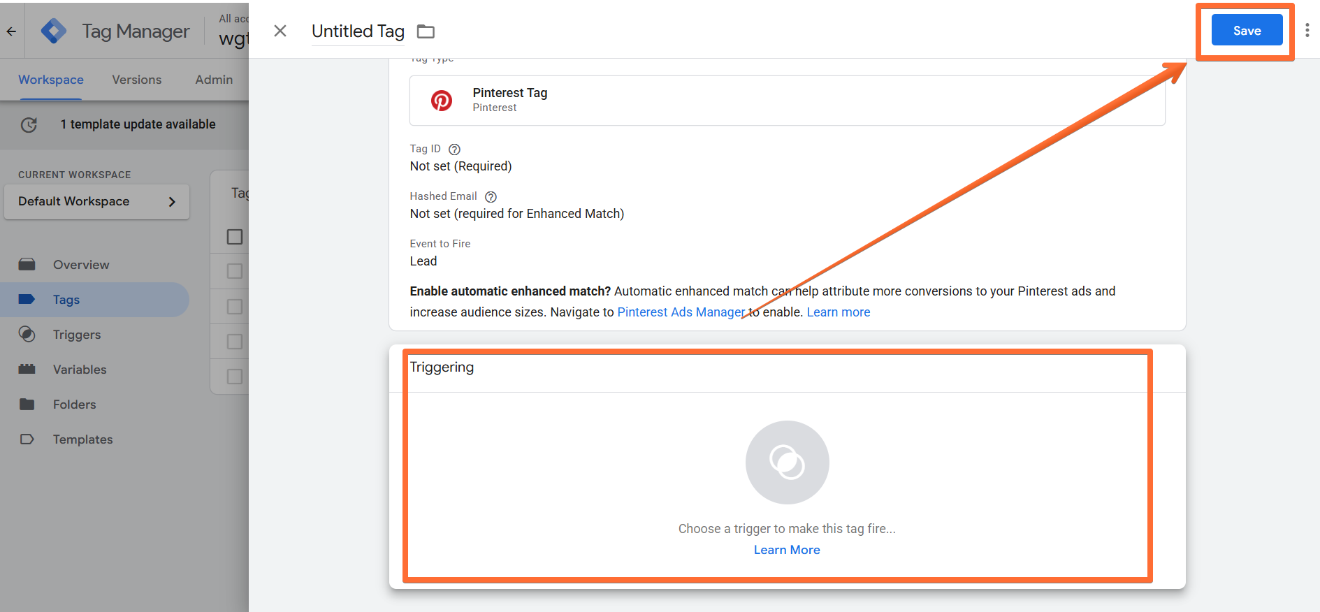 Finalizing the tag's setup
