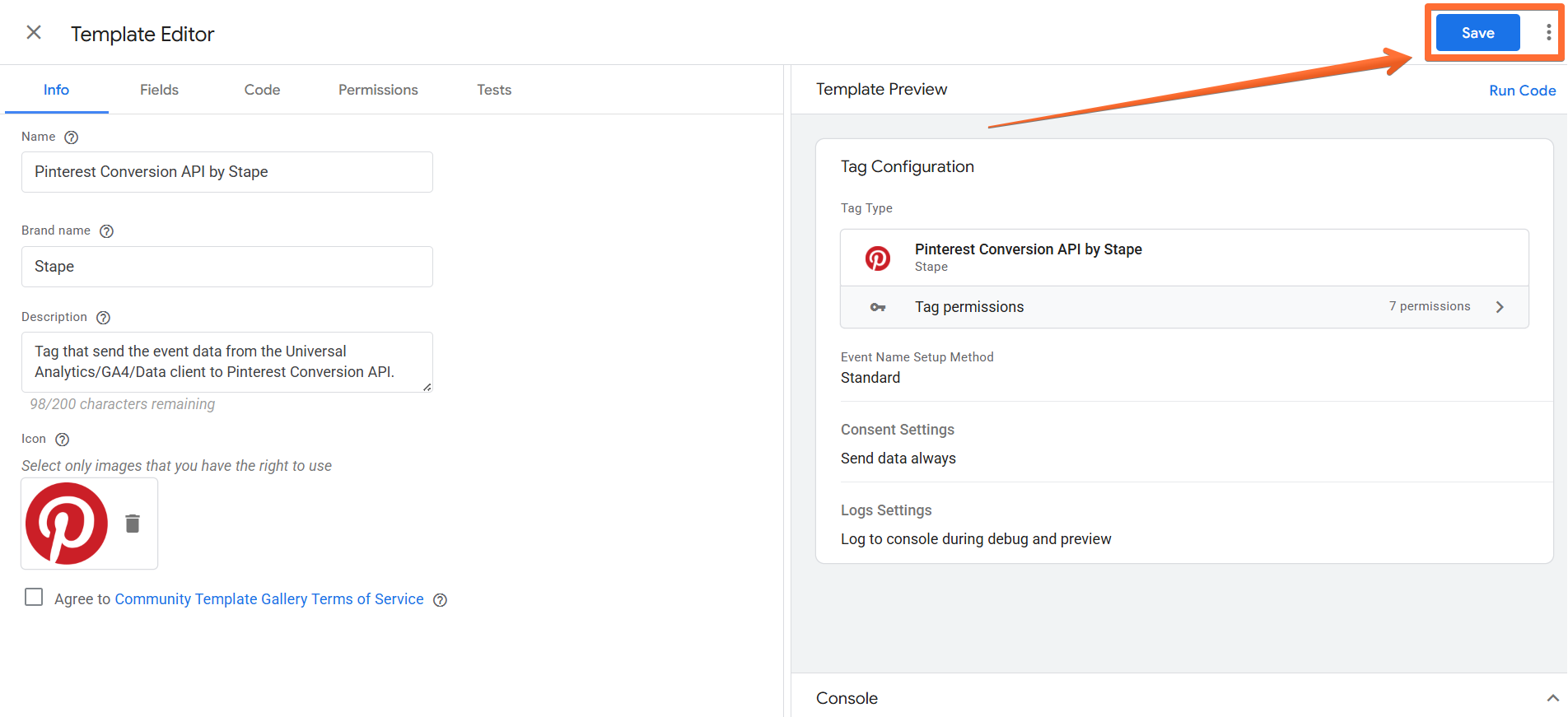 Select the Pinterest tag template you’ve downloaded