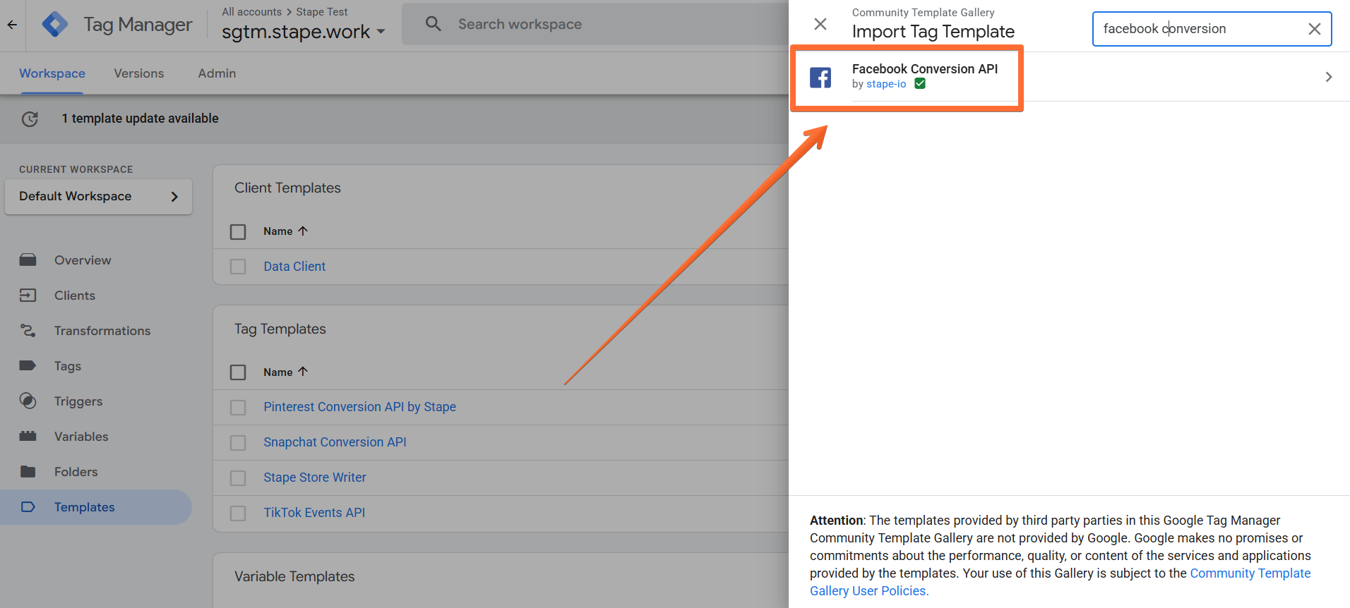 Search for Facebook Conversions API from Stape
