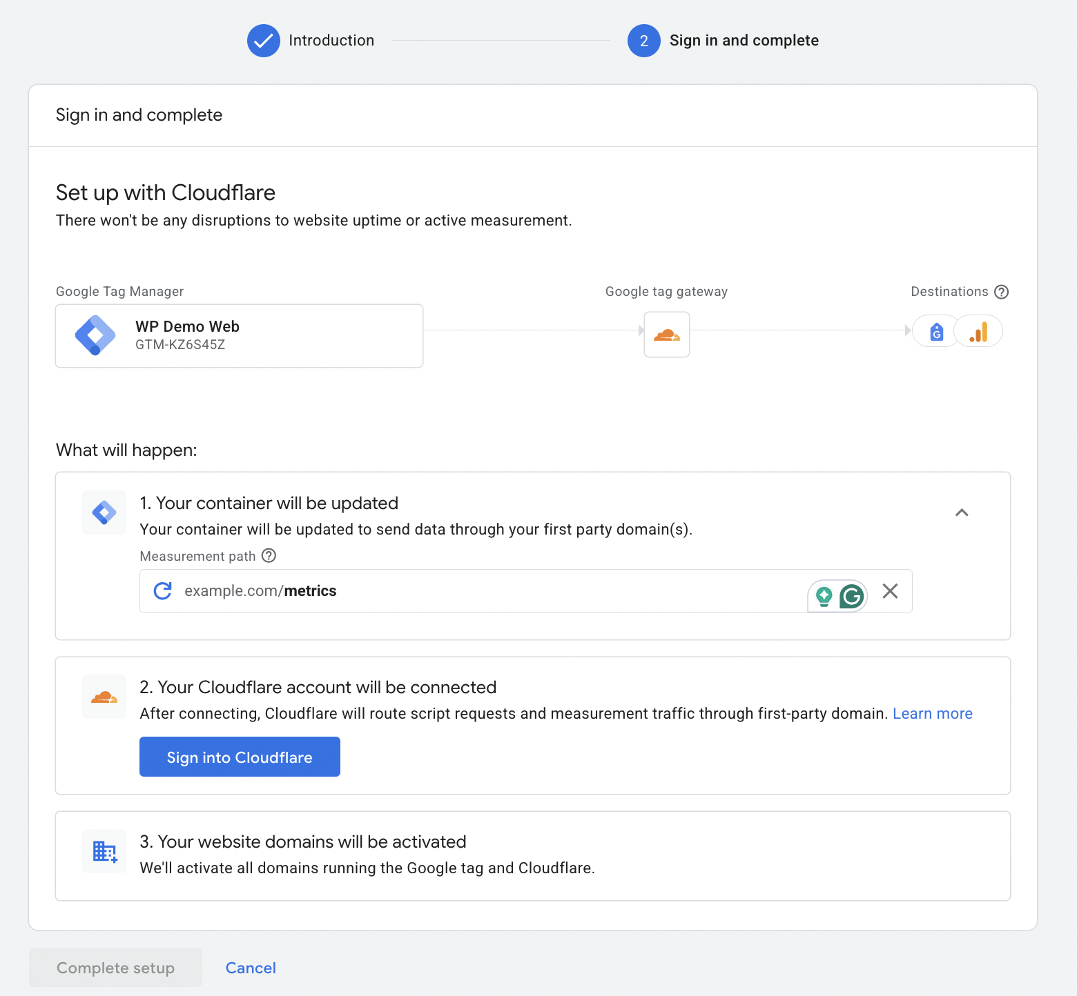 Add the path and sign in to Cloudflare