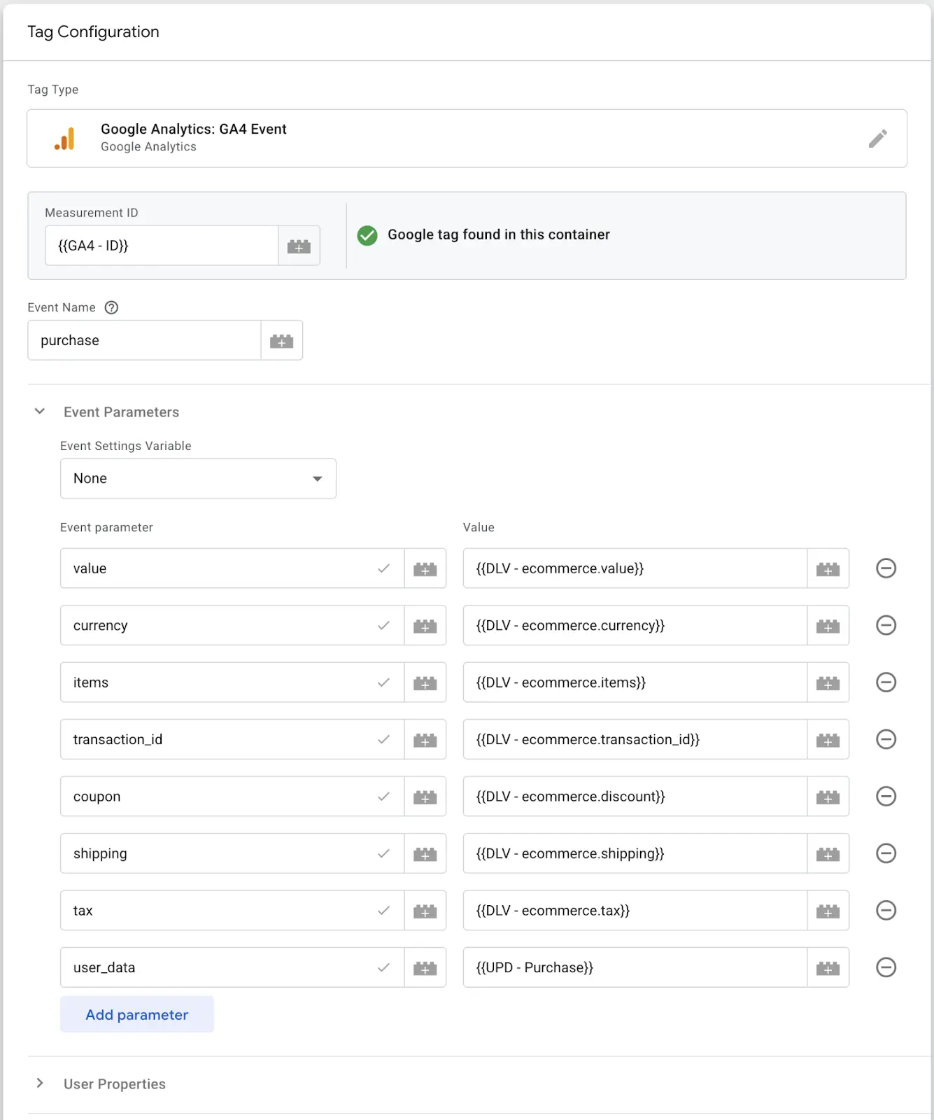 Variables settings