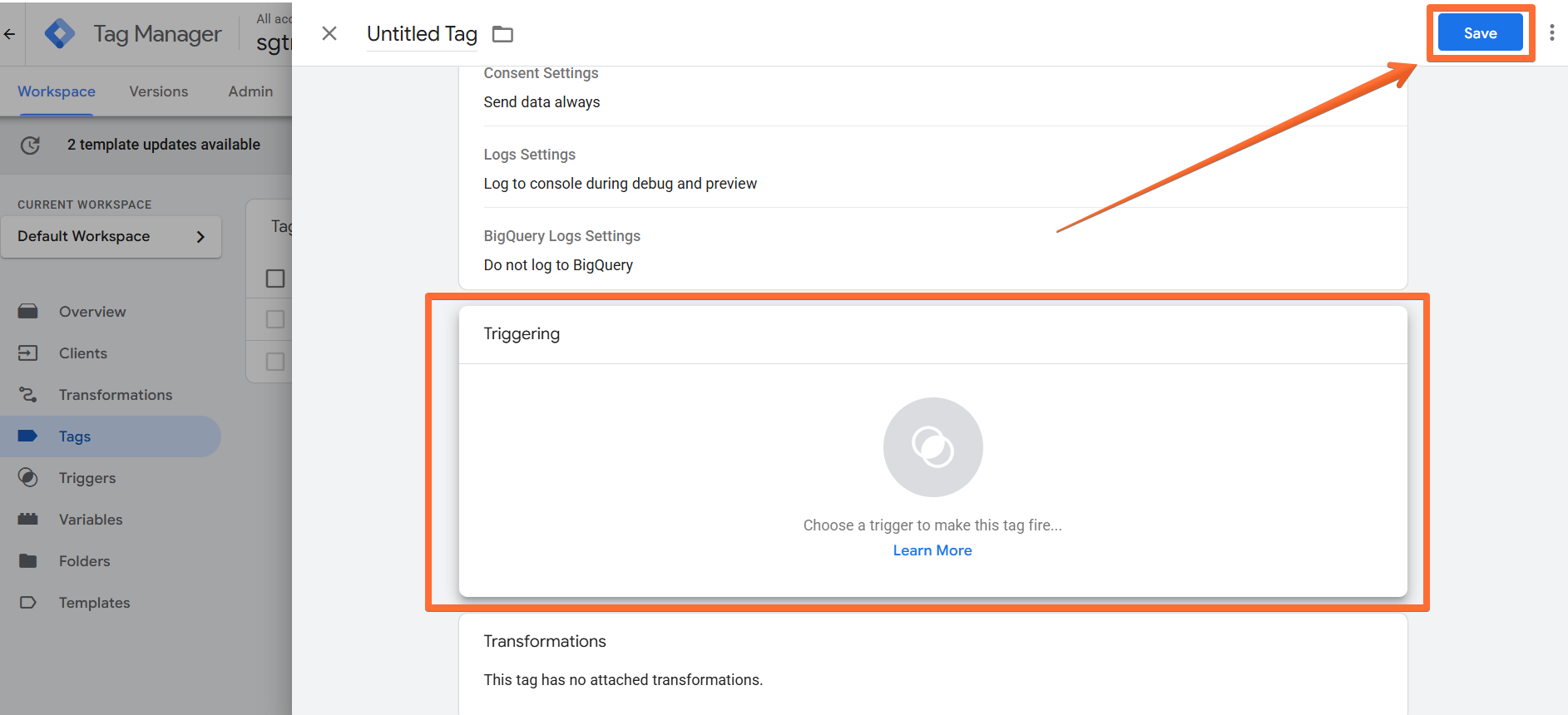 Create a trigger for the tag