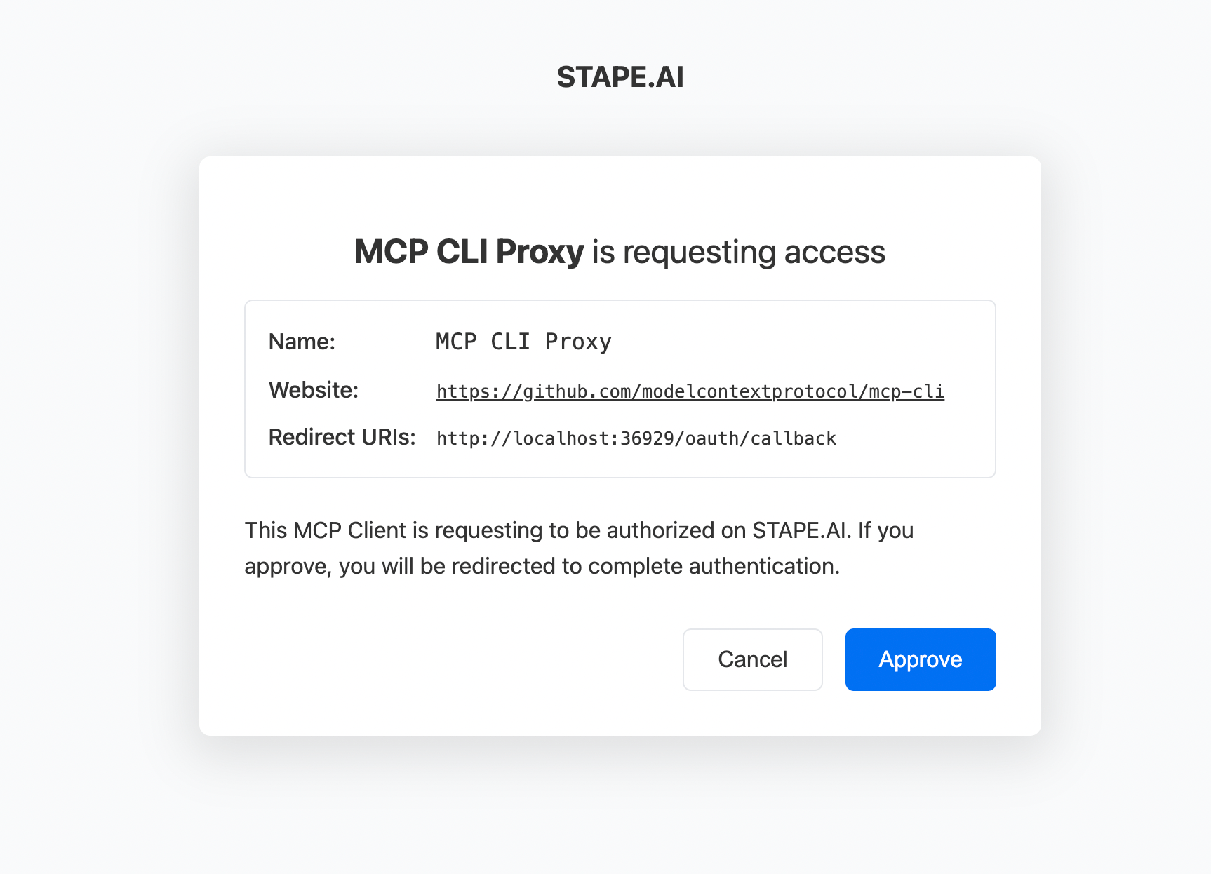 MCP CLI Proxy fordert Zugriff an