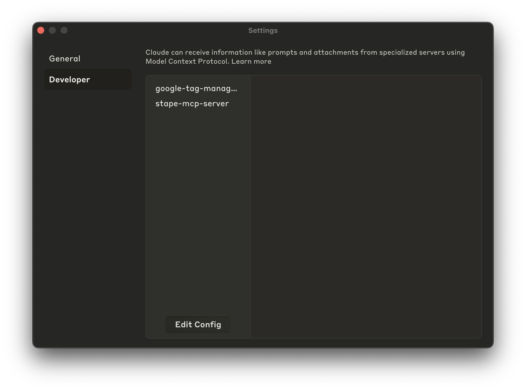 The MCP Servers list in Claude app
