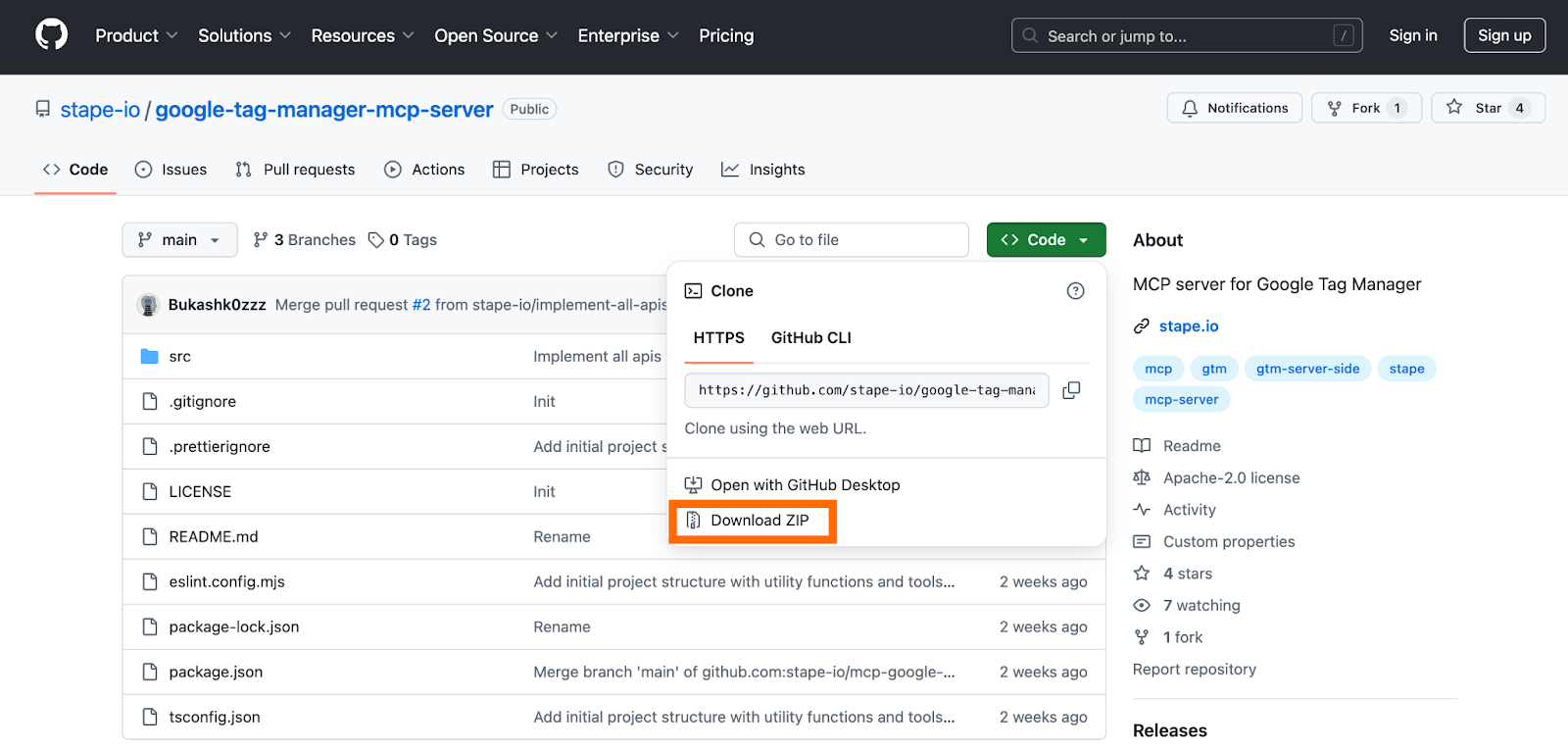 Baixe o servidor MCP do GitHub