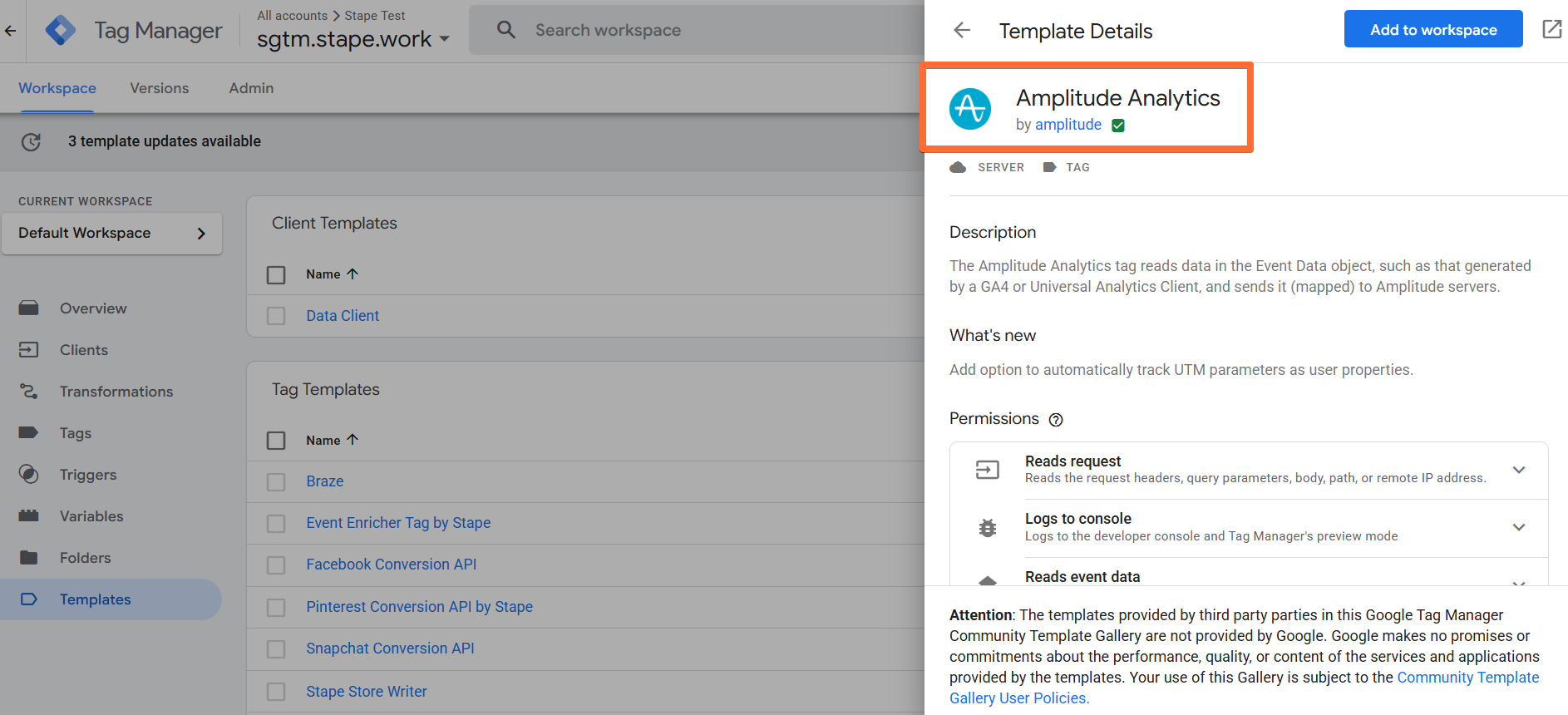 Search for the Amplitude Analytics tag 