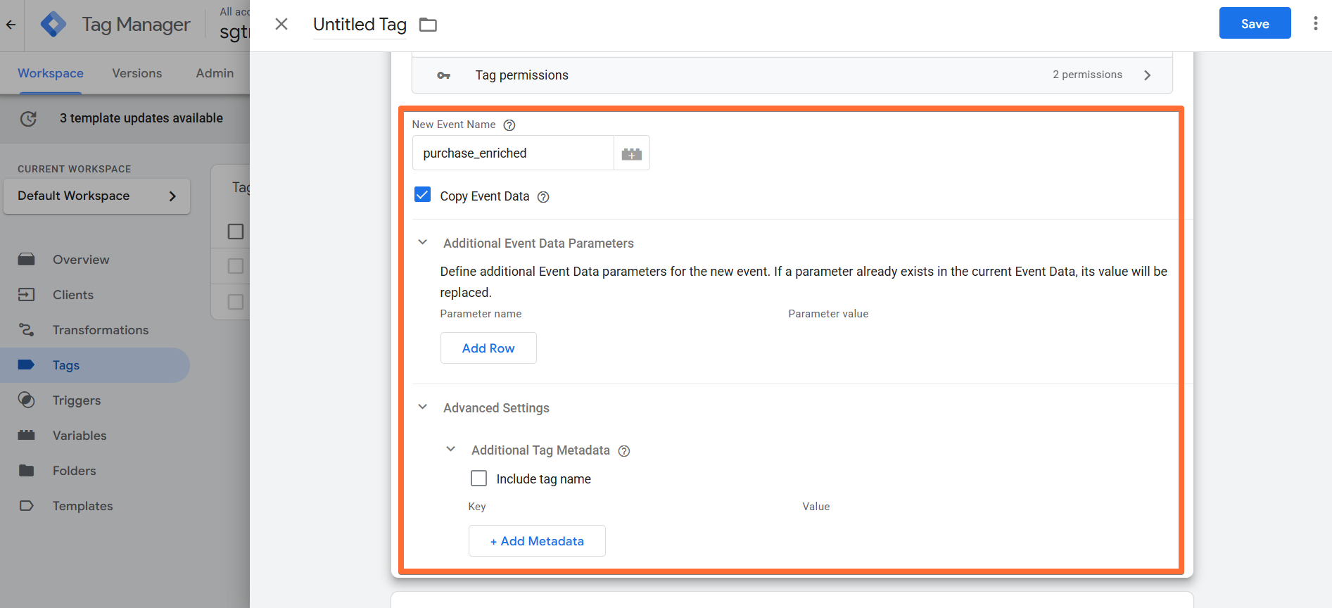 Configuring the Event Generator tag