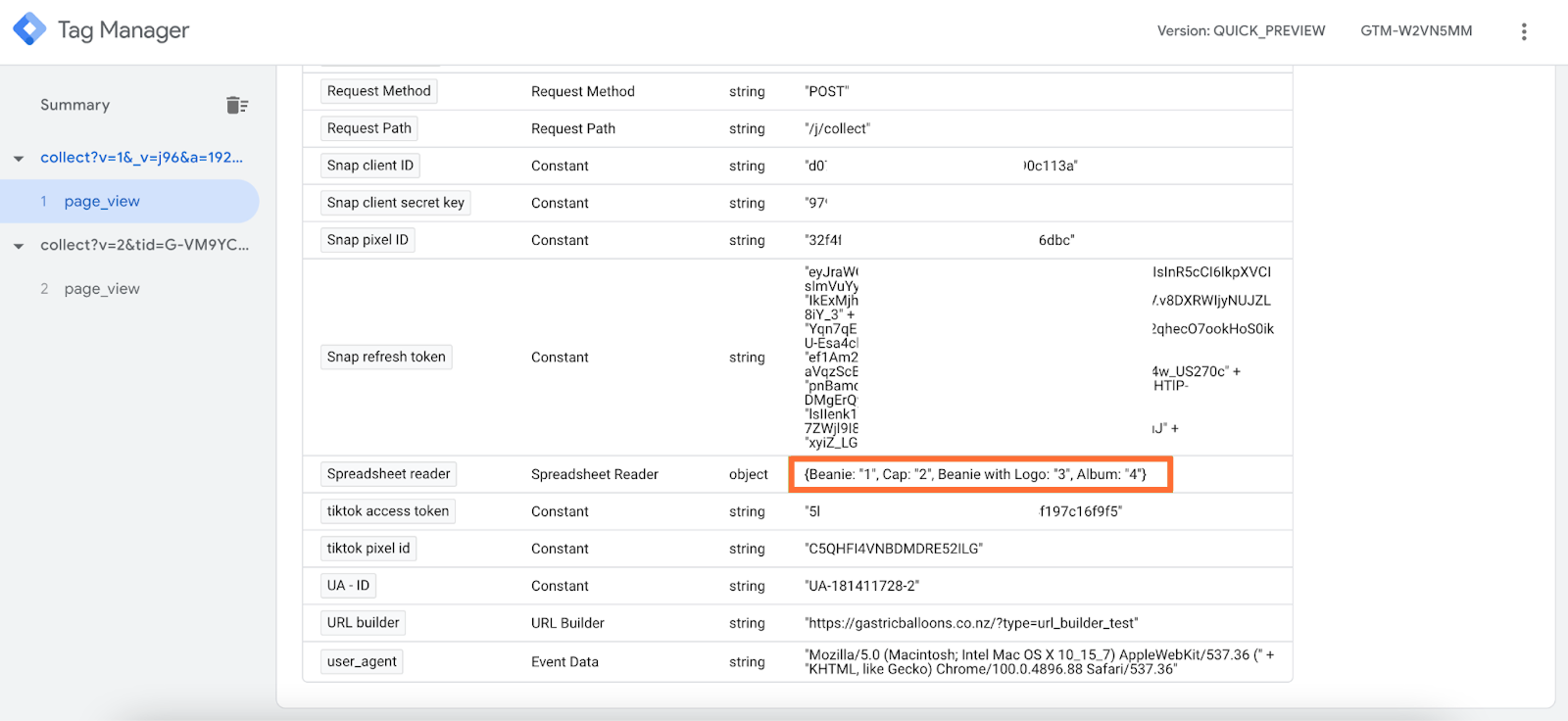 Test the Google Sheets Reader variable