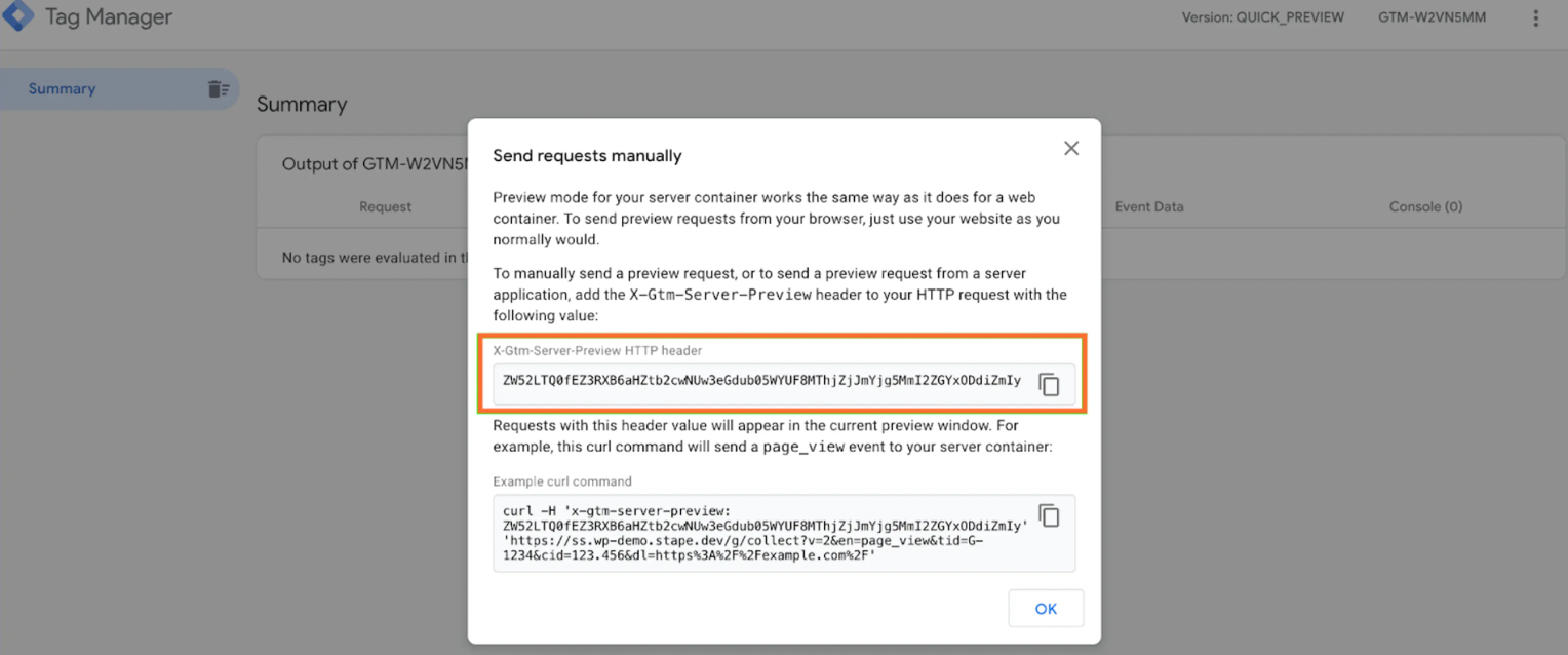 L’intestazione HTTP X-Gtm-Server-Preview