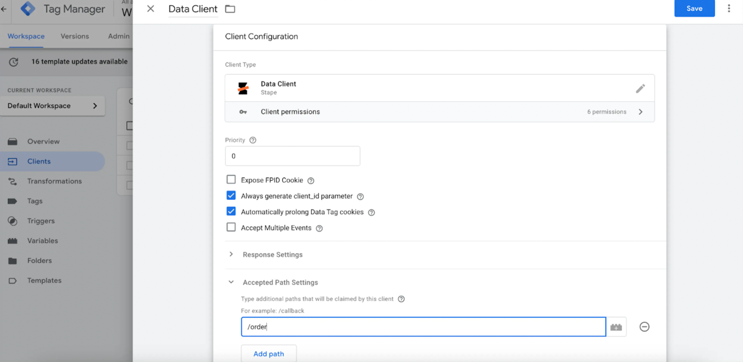 Configurare il Data Client in sGTM