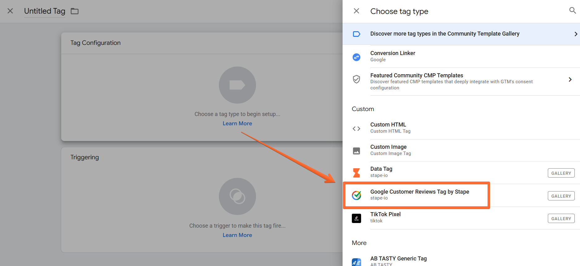 Select the Google Customer Reviews tag