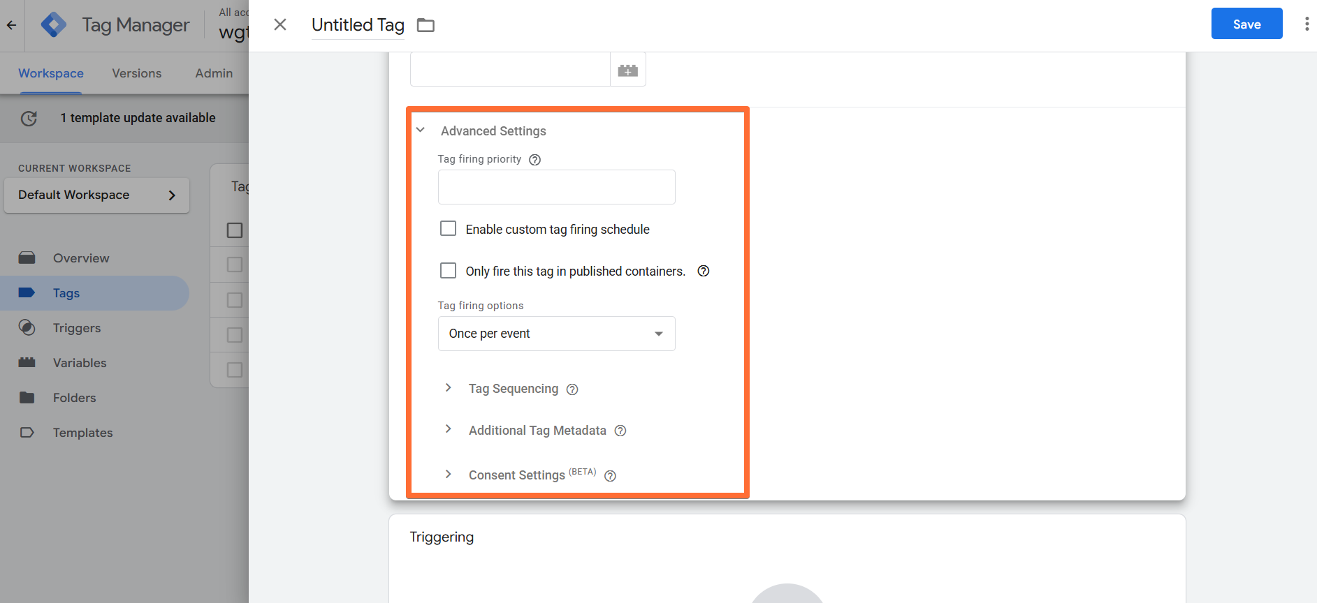 Advanced settings of the tag