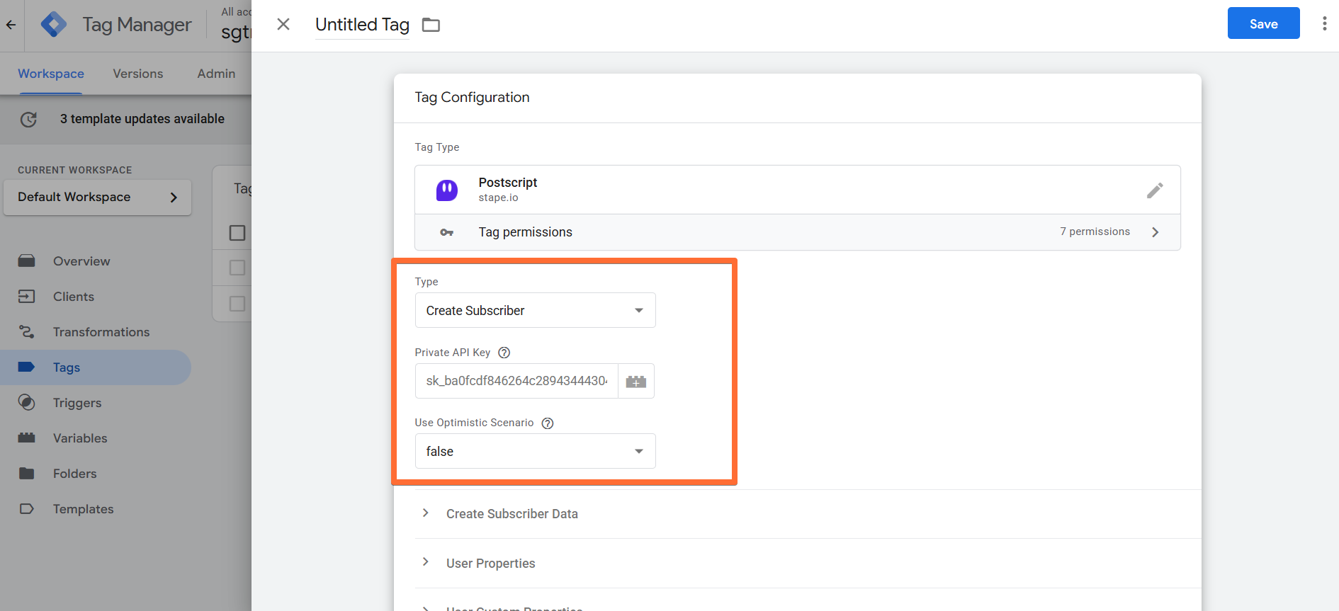 Configure the Postscript tag