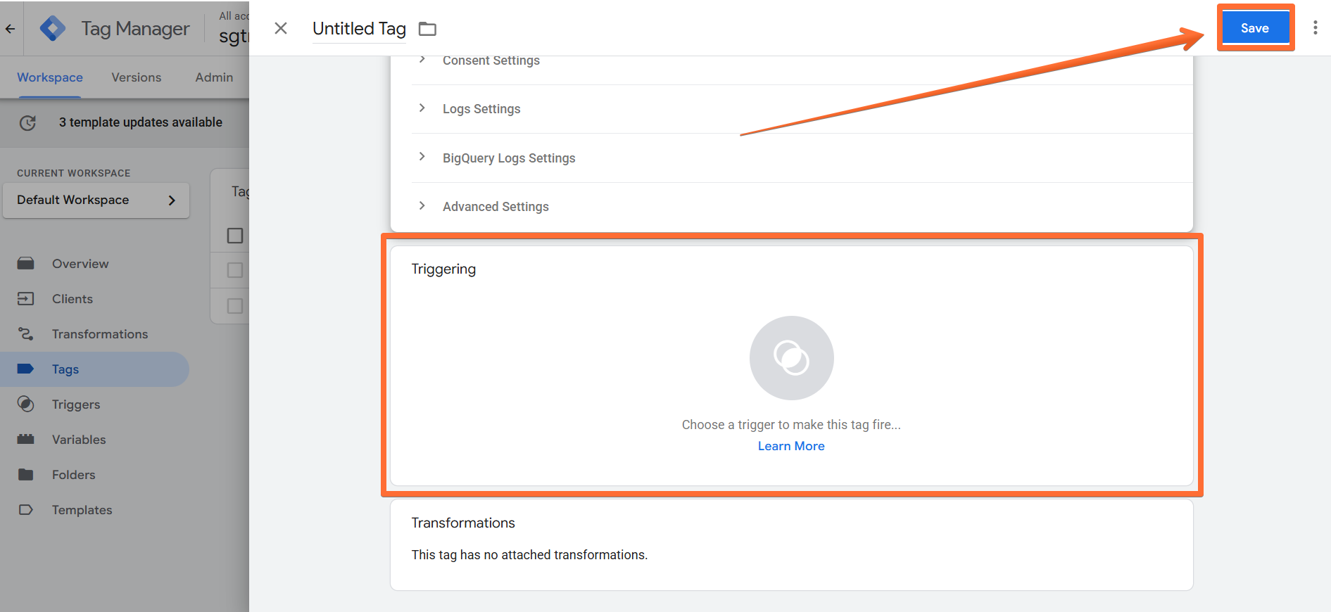Finalizing the tag's setup