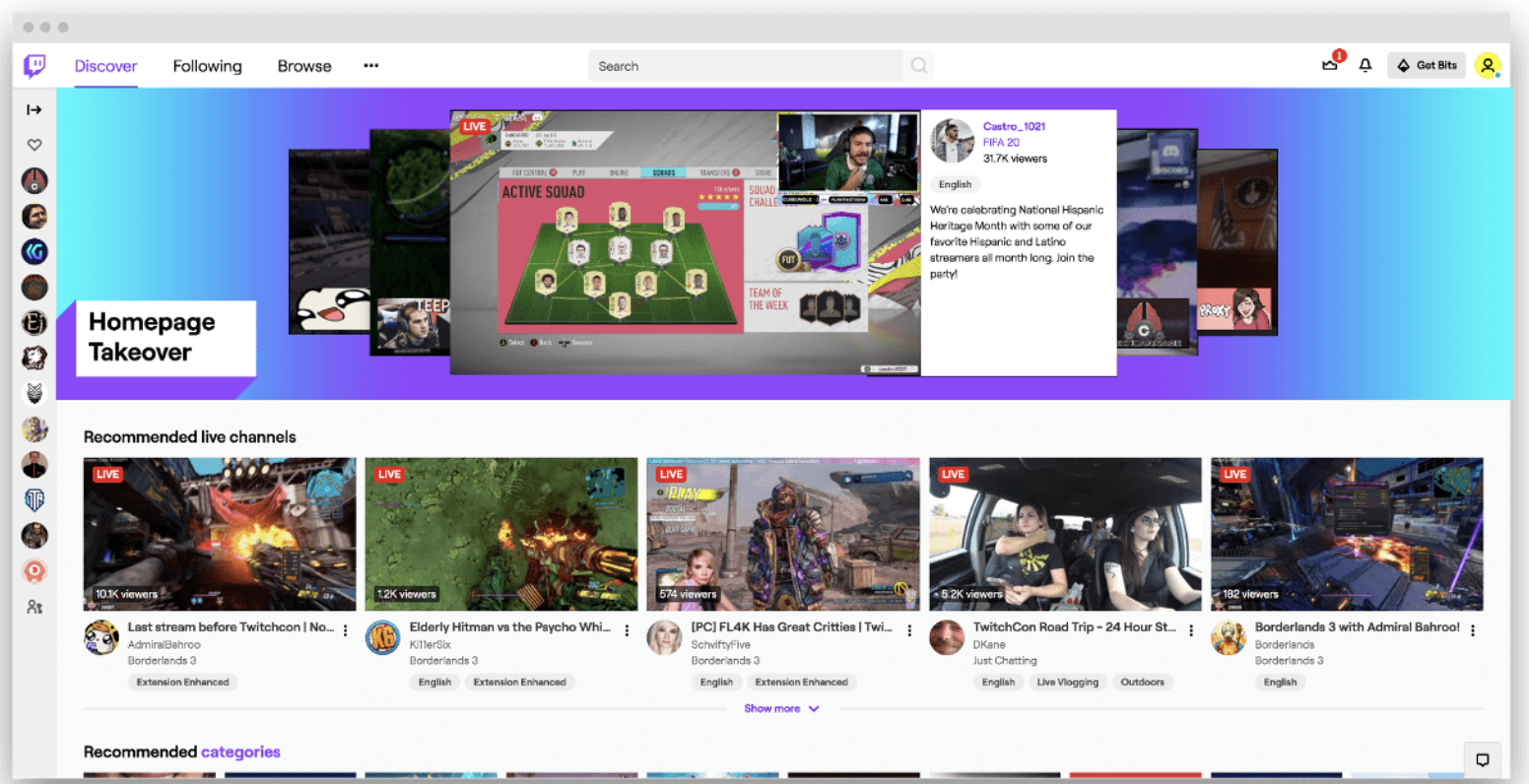 Twitch's homepage