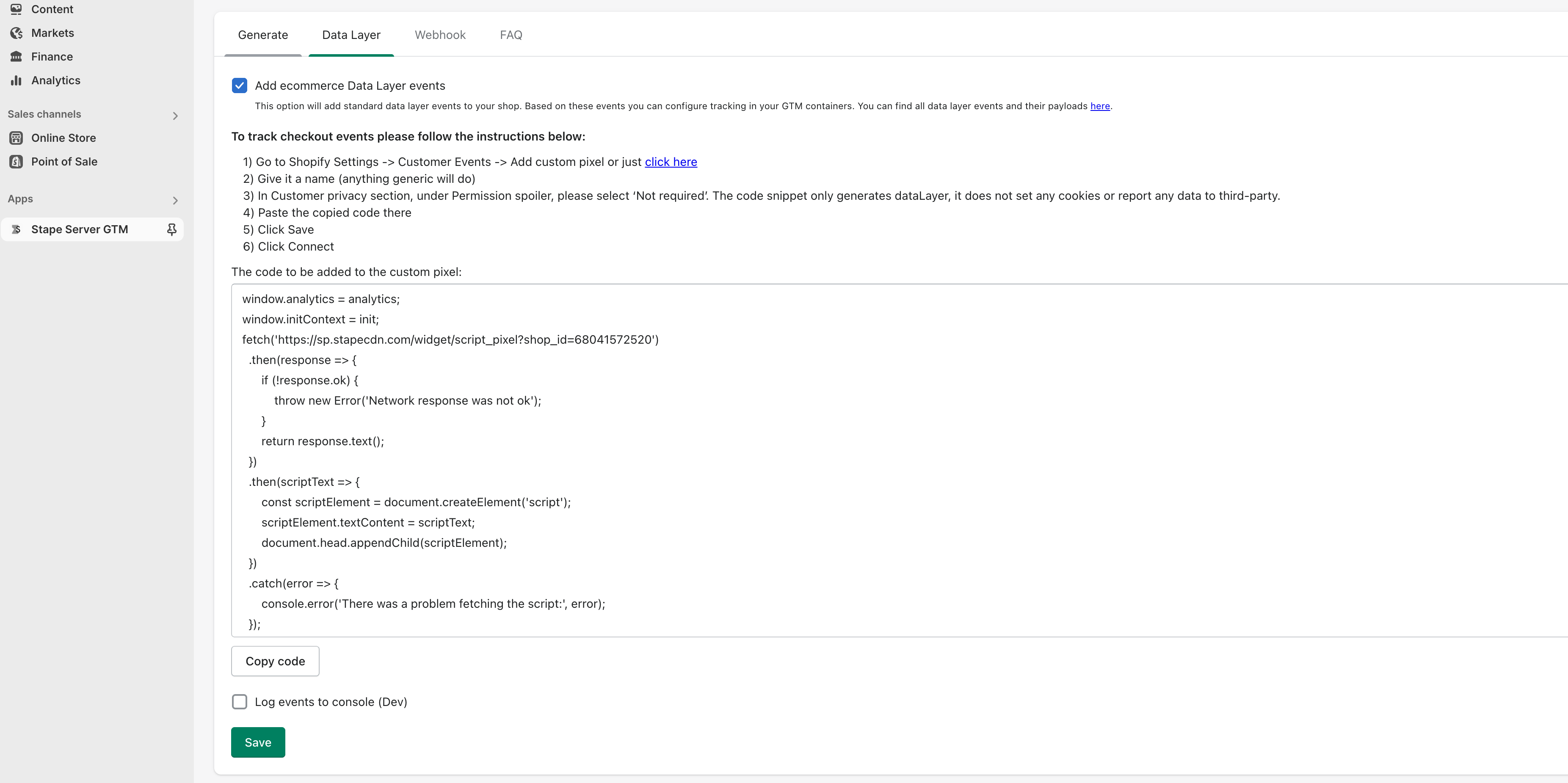 Checkout Extensibility for Stape’s Conversion Tracking app users