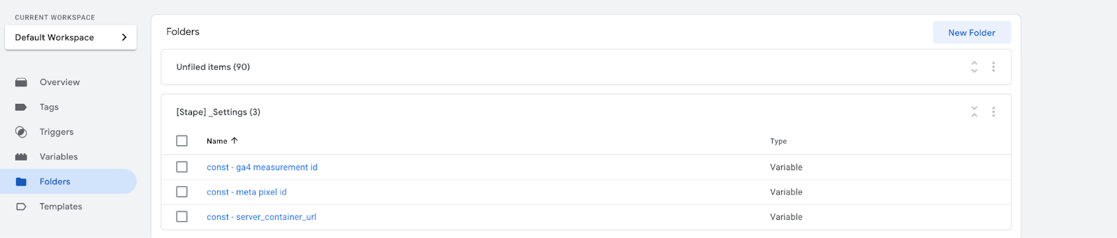 Web GTM container folders