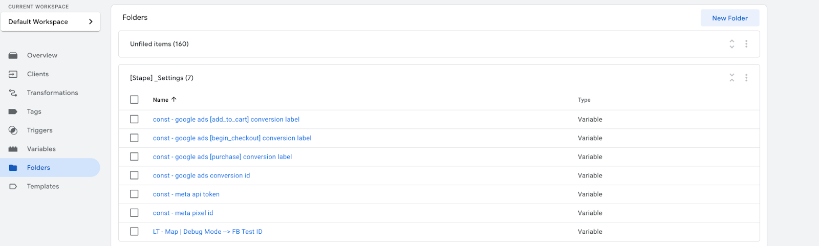 Server GTM container folders