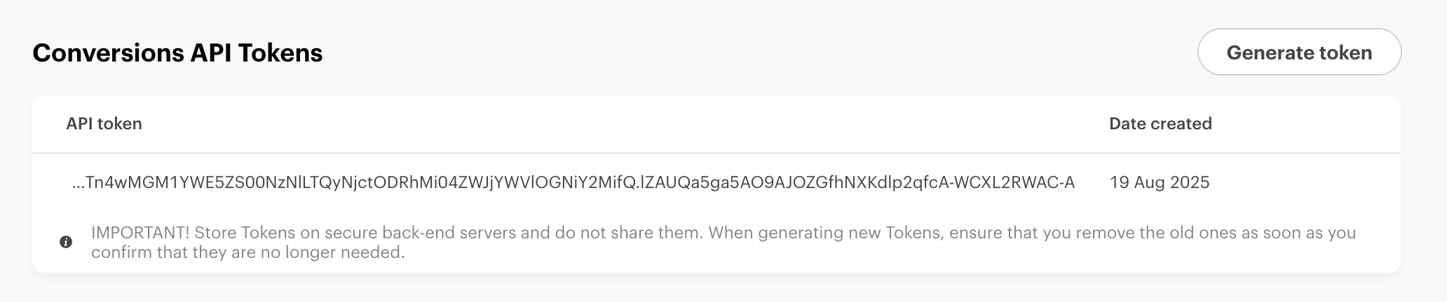 Snapchat Conversions API Tokens