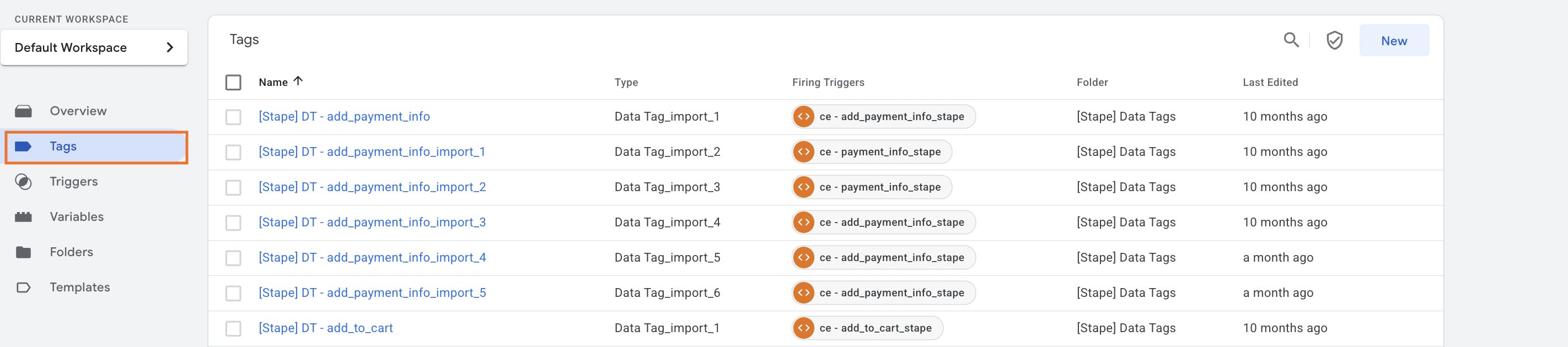 Section Tags dans GTM