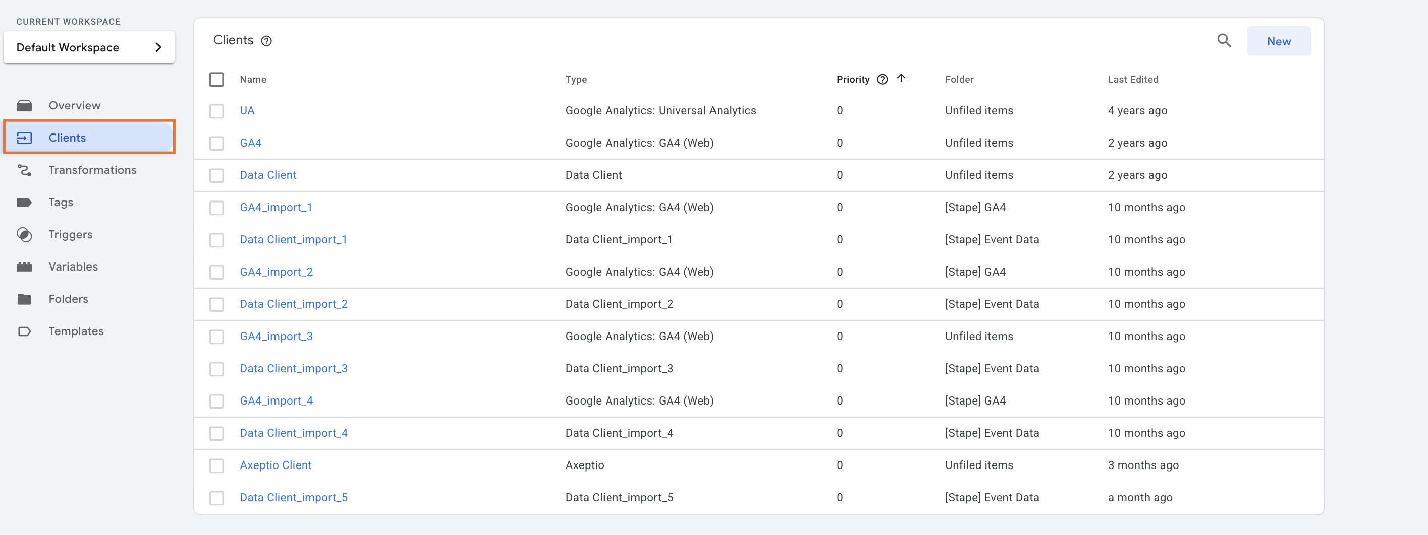 Section Clients dans server GTM