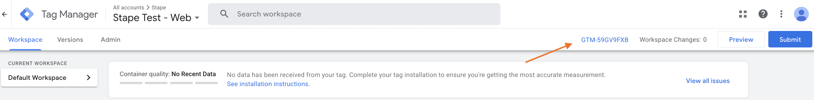 ID du conteneur web GTM